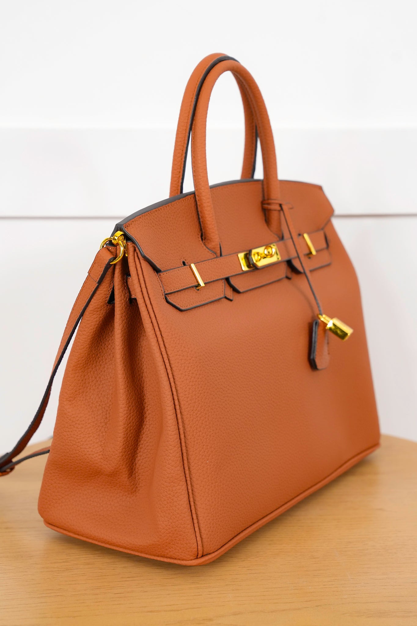 Structured Vegan Leather Tote with Gold Hardware
