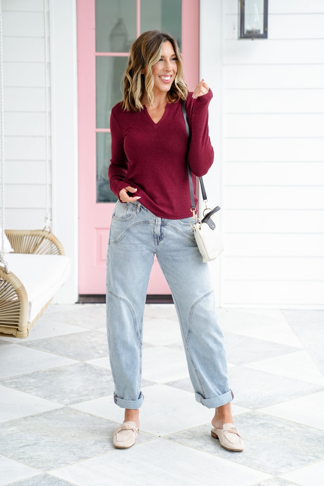 Ribbed Long Sleeve V-Neck Top