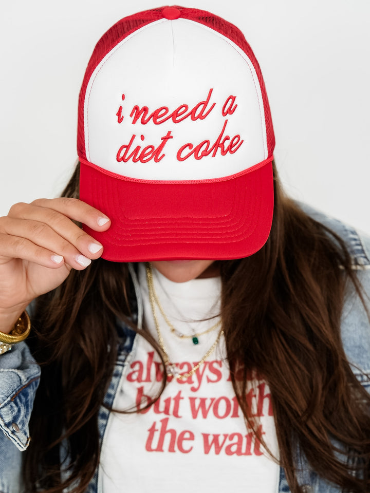 "I Need A Diet Coke" Embroidered Trucker Hat
