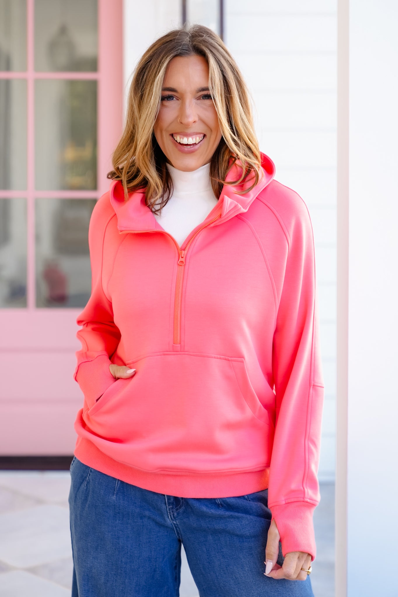 Plus/Reg Long Sleeve Hoodie with Kangaroo Pocket – Freckled Poppy