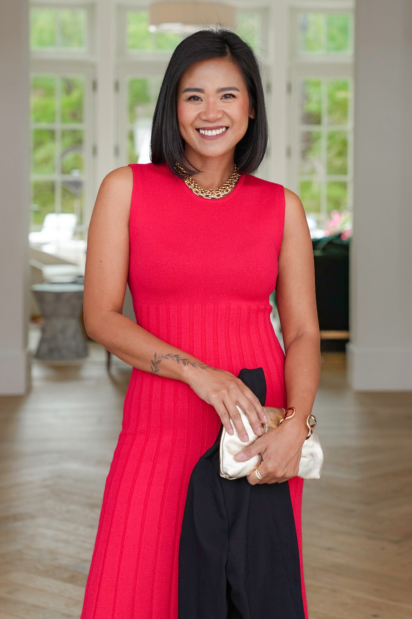 Red Sleeveless Ribbed Knit Dress