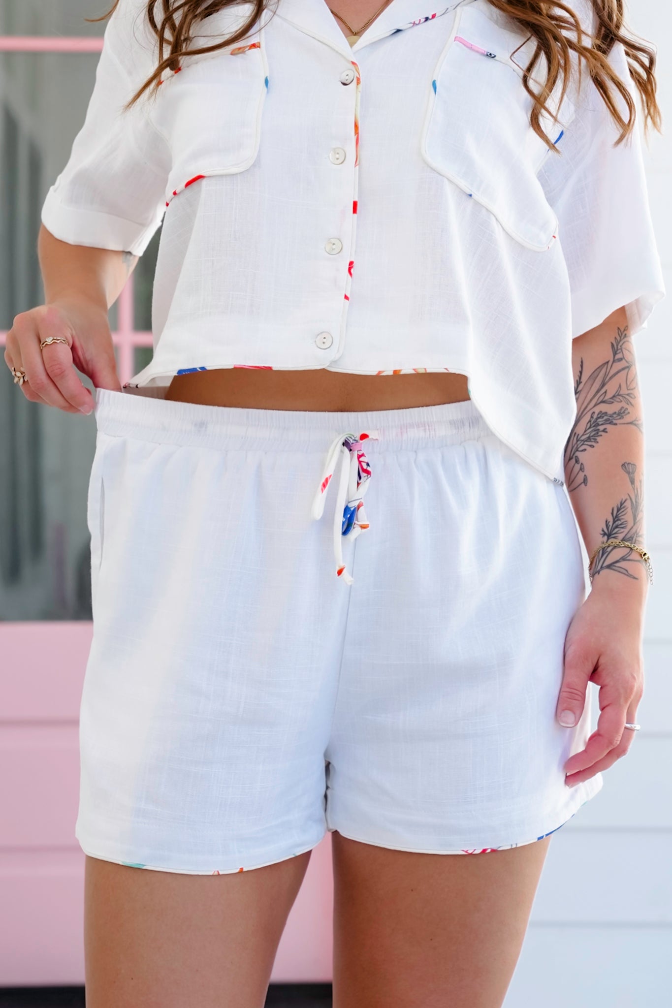 Short Sleeve Button Down Top and Shorts Set