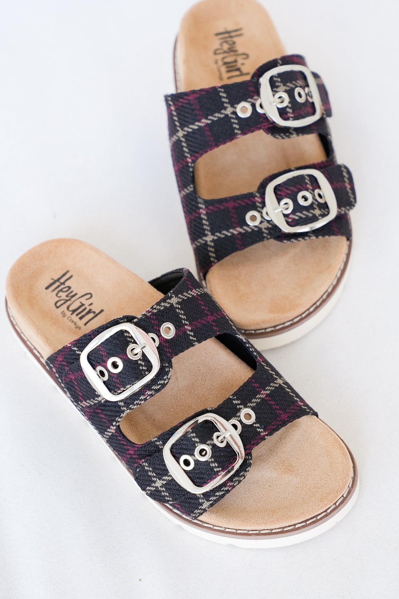 Corky's "Feelin Saucy" Plaid Double Buckle Slide Sandals
