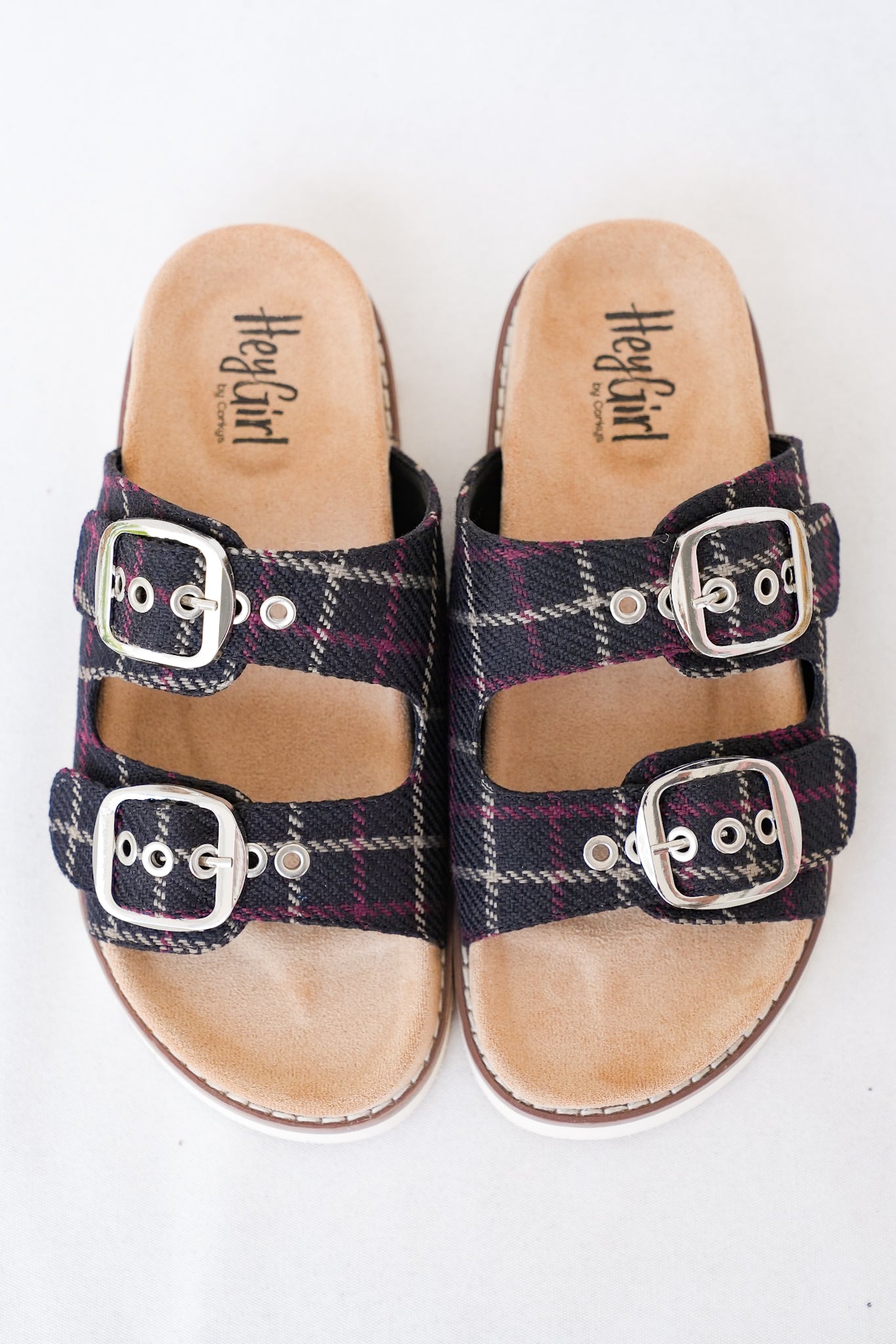 Corky's "Feelin Saucy" Plaid Double Buckle Slide Sandals