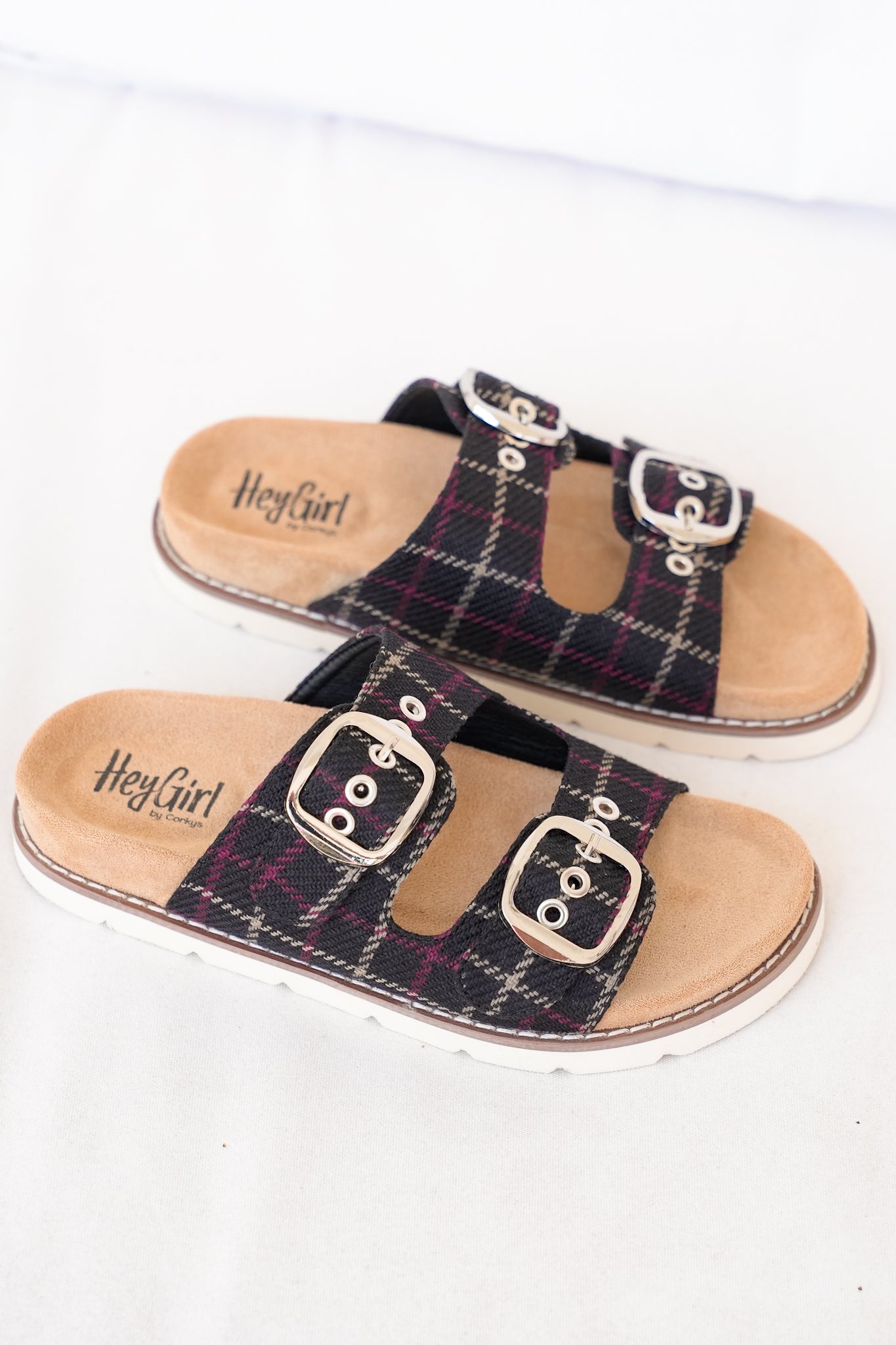 Corky's "Feelin Saucy" Plaid Double Buckle Slide Sandals