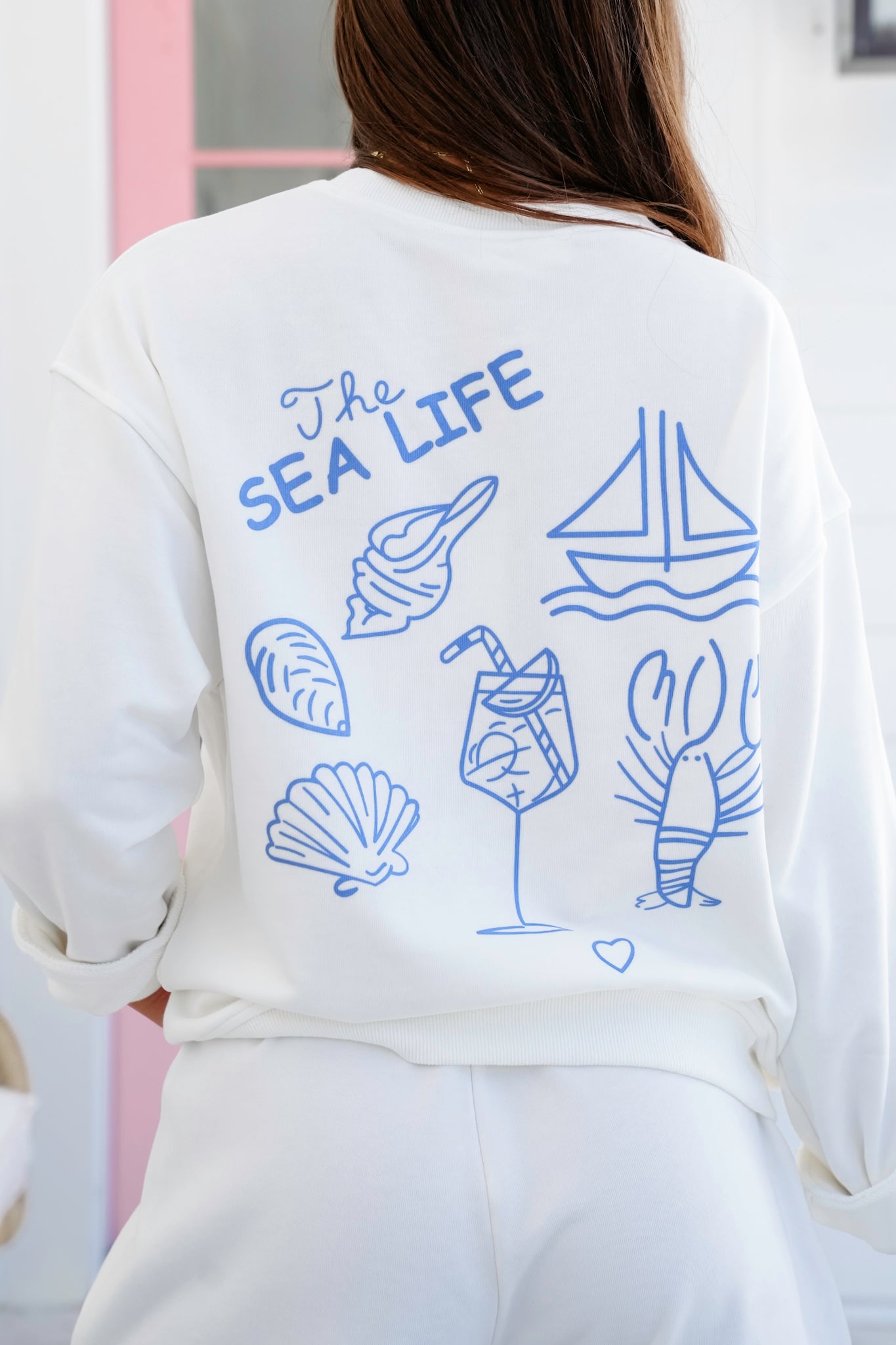 White Long Sleeve "The Sea Life" Sweatshirt
