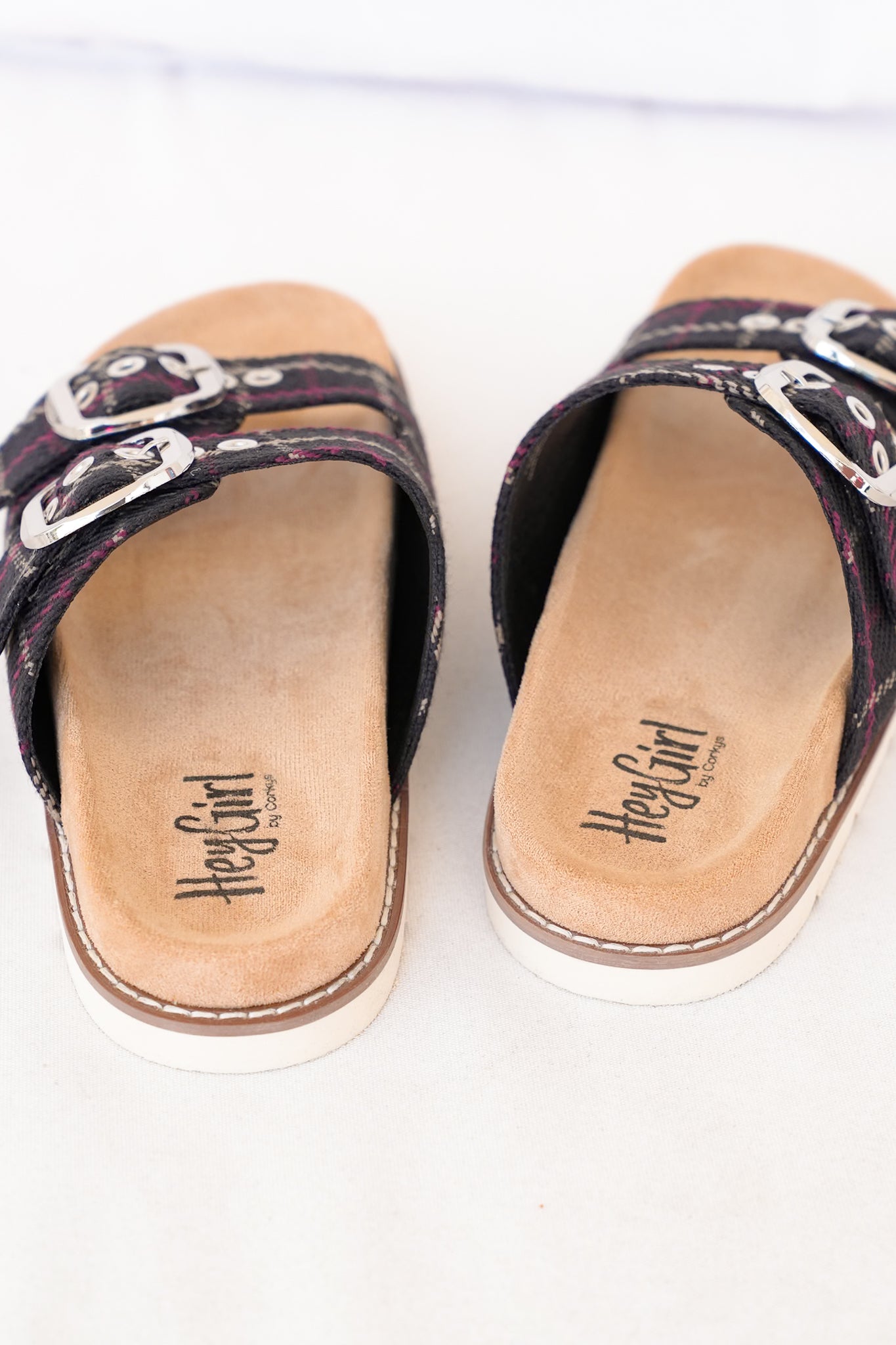 Corky's "Feelin Saucy" Plaid Double Buckle Slide Sandals