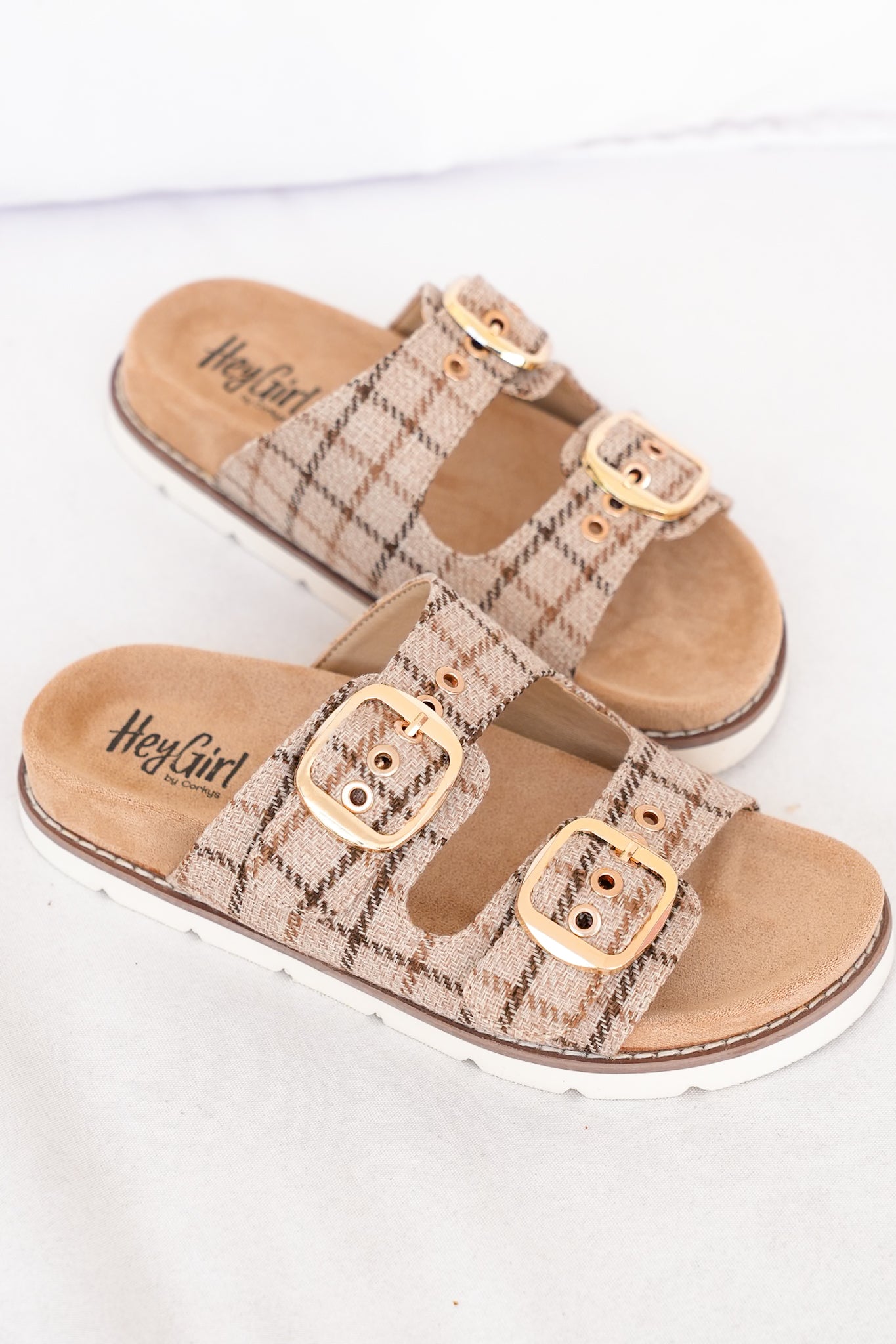 Corky's "Feelin Saucy" Plaid Double Buckle Slide Sandals