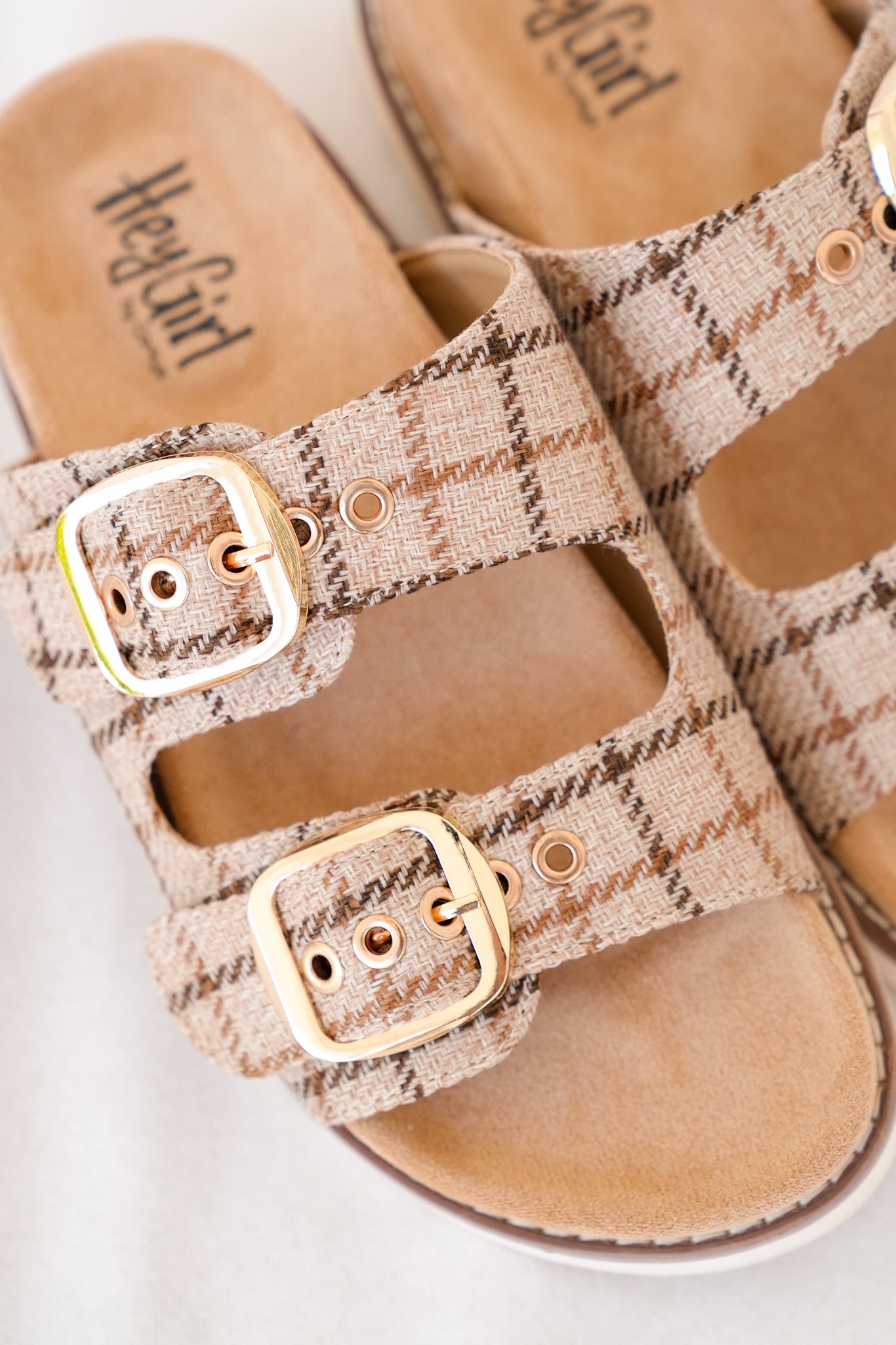 Corky's "Feelin Saucy" Plaid Double Buckle Slide Sandals