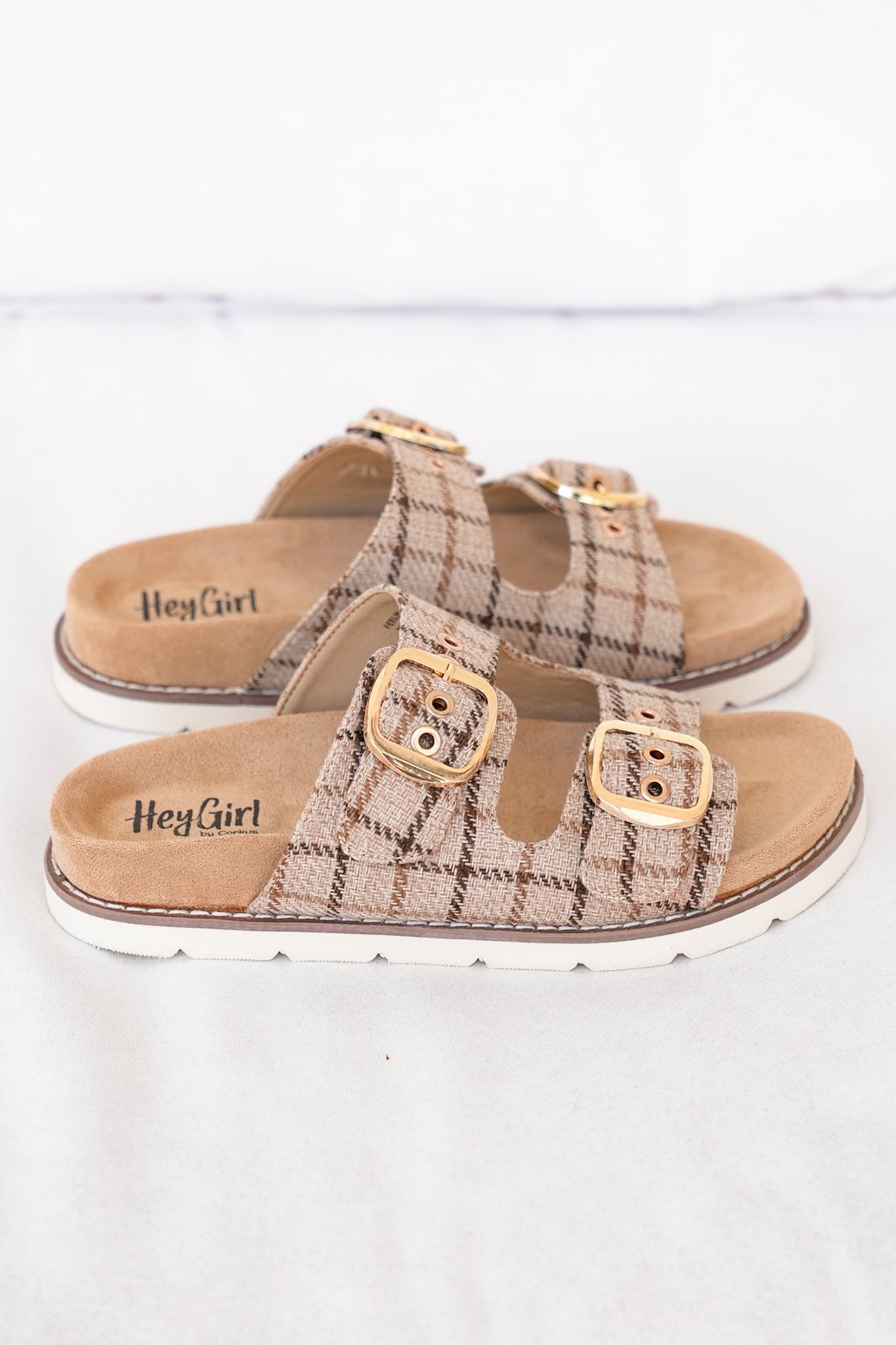 Corky's "Feelin Saucy" Plaid Double Buckle Slide Sandals