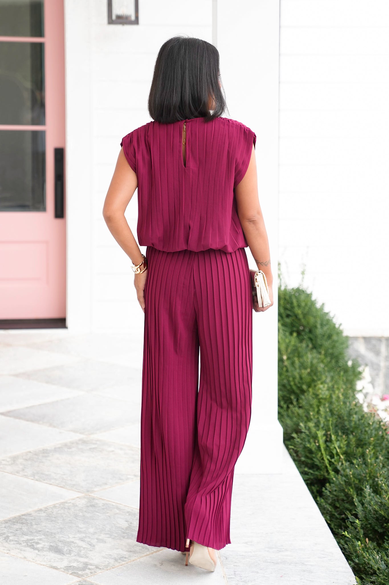 Sleeveless Pleated Top and Wide Leg Pants Set
