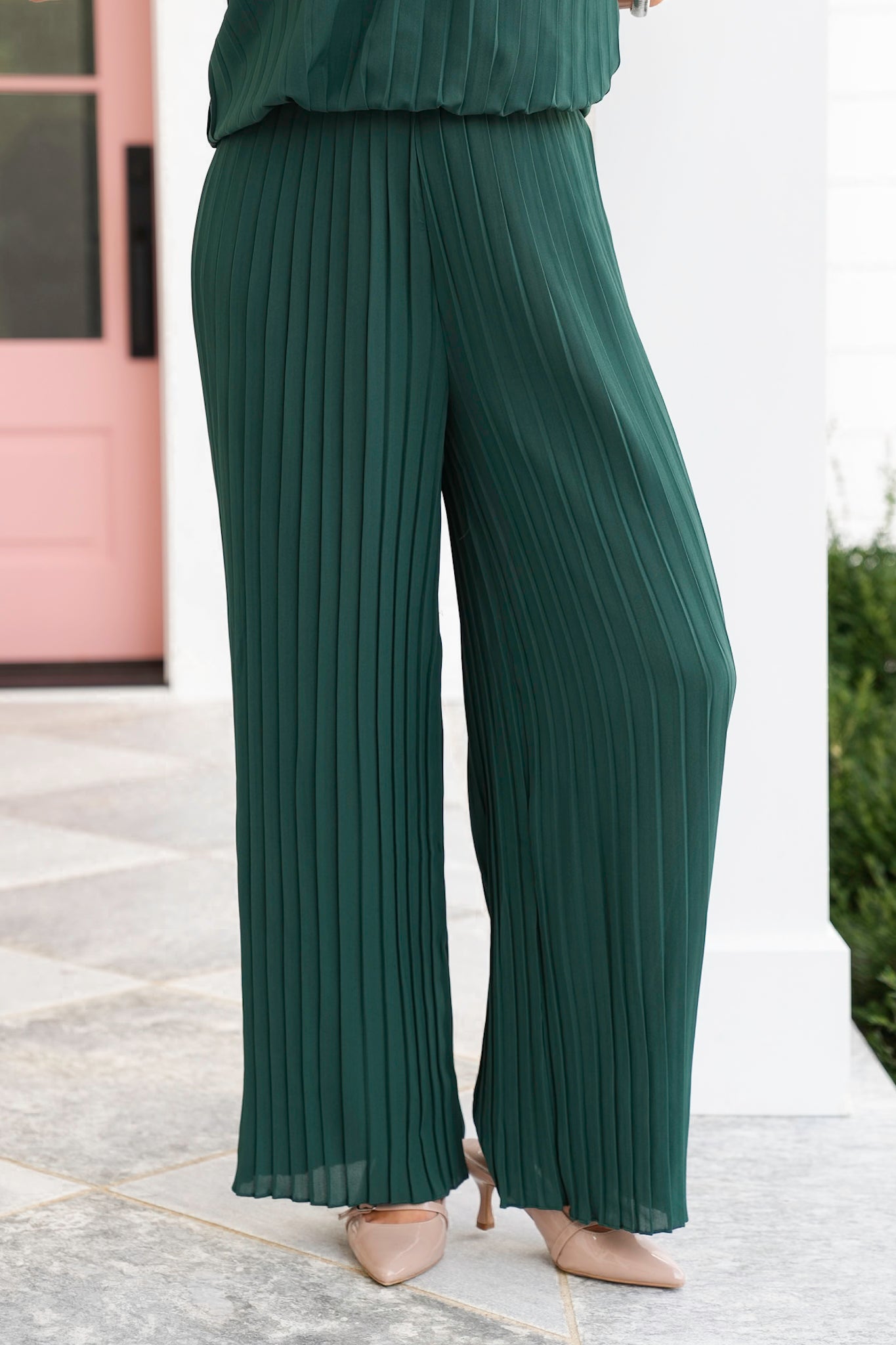 Sleeveless Pleated Top and Wide Leg Pants Set