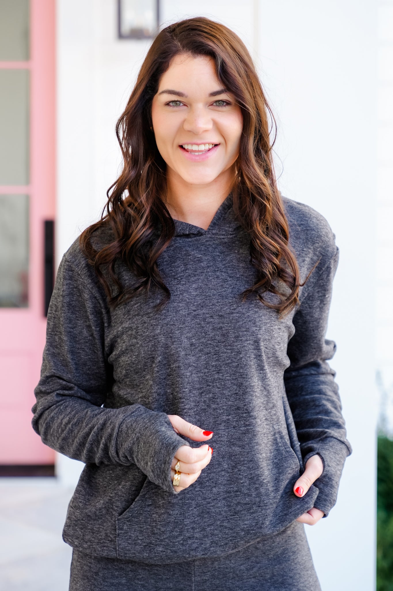 Plus/Reg Heathered Long Sleeve Pullover Hoodie