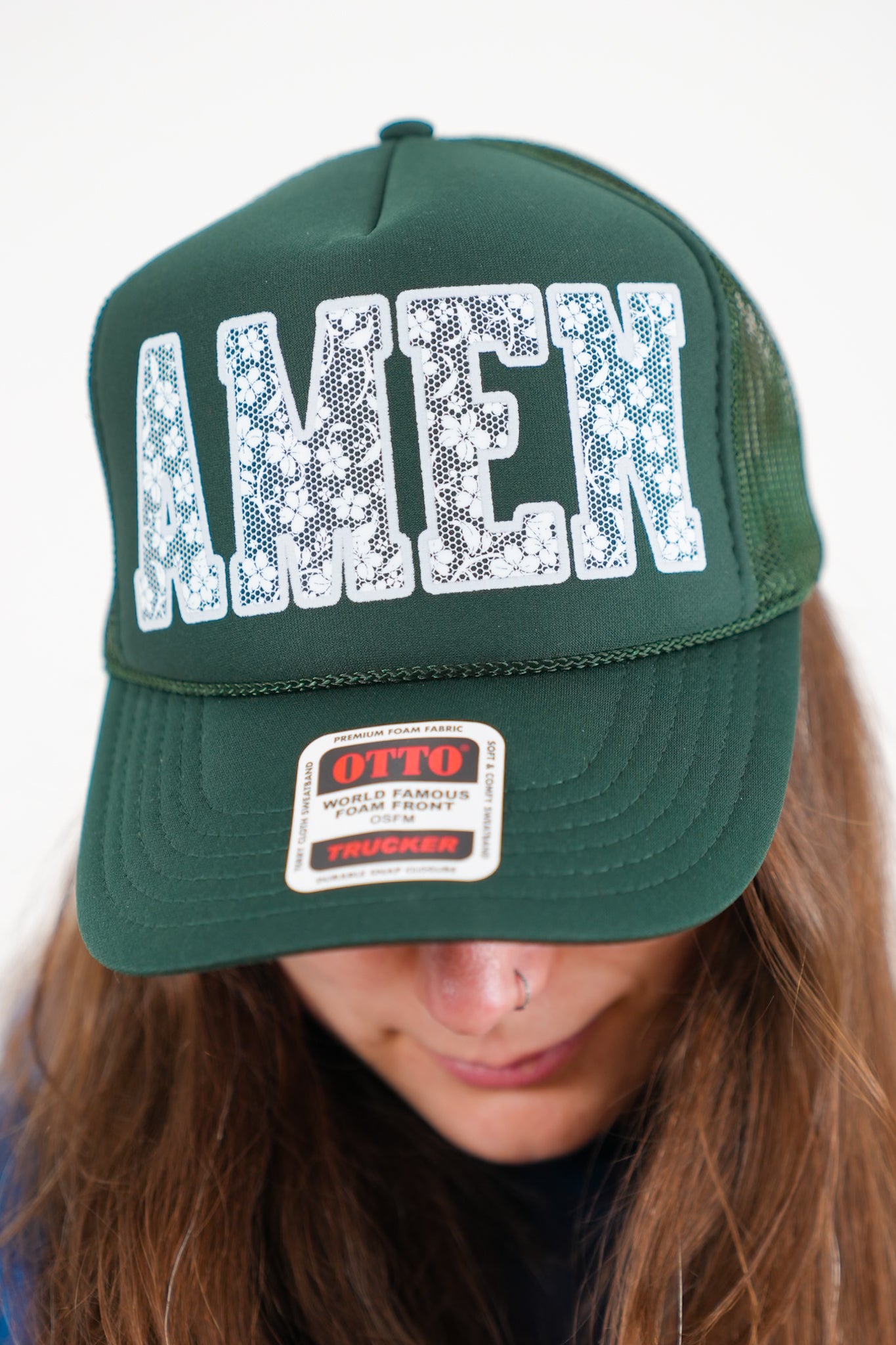 Amen Lace Design Trucker Hat