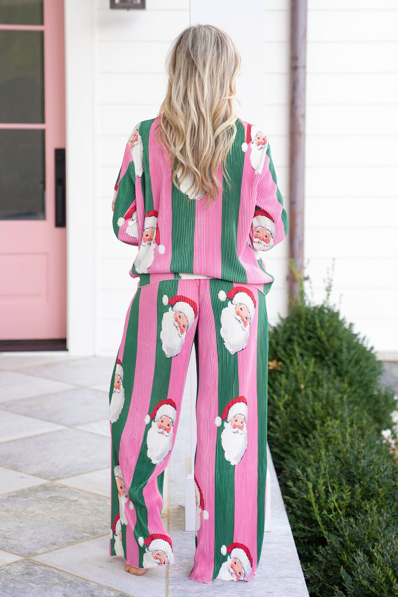 Stripe Long Sleeve Santa Top and Bottom Lounge Set