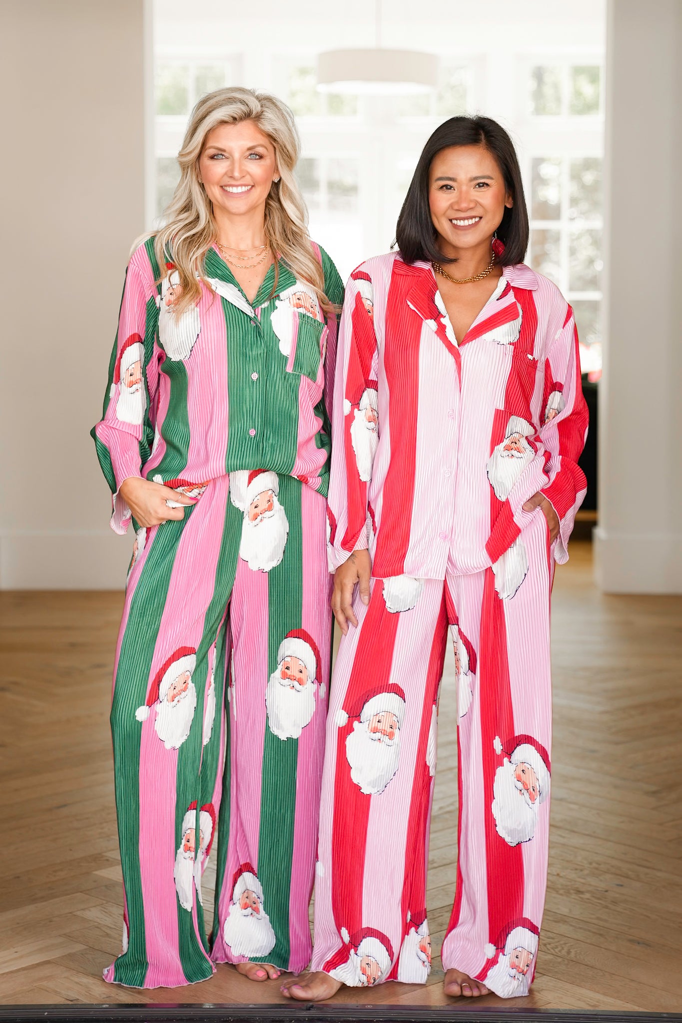 Stripe Long Sleeve Santa Top and Bottom Lounge Set