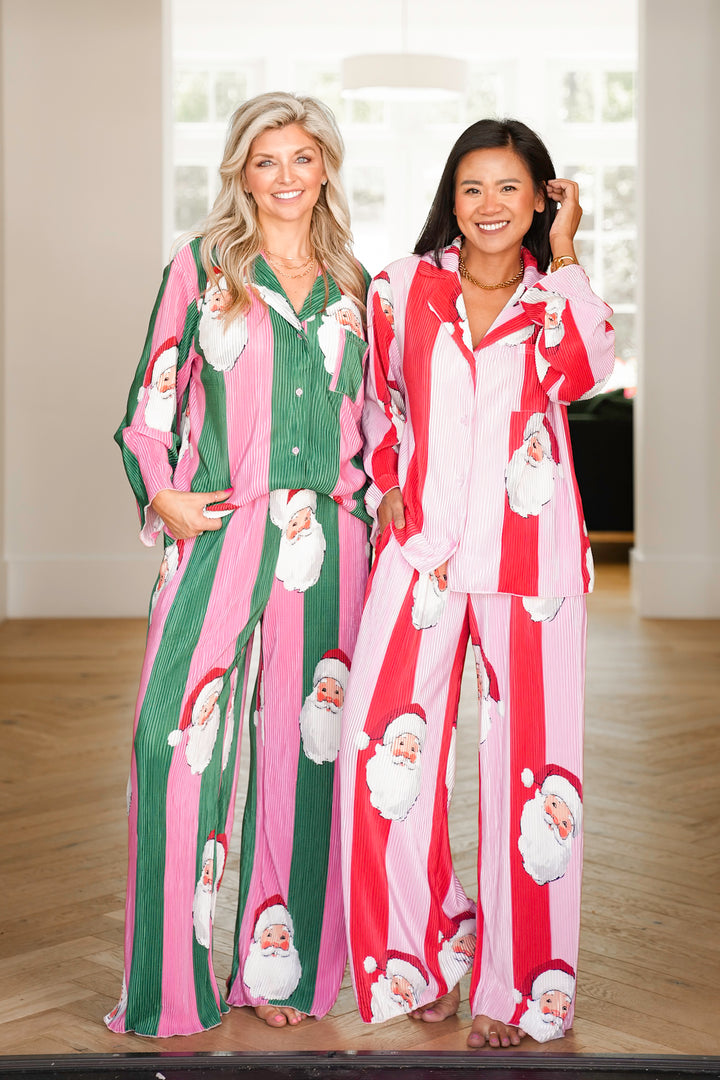Stripe Long Sleeve Santa Top and Bottom Lounge Set