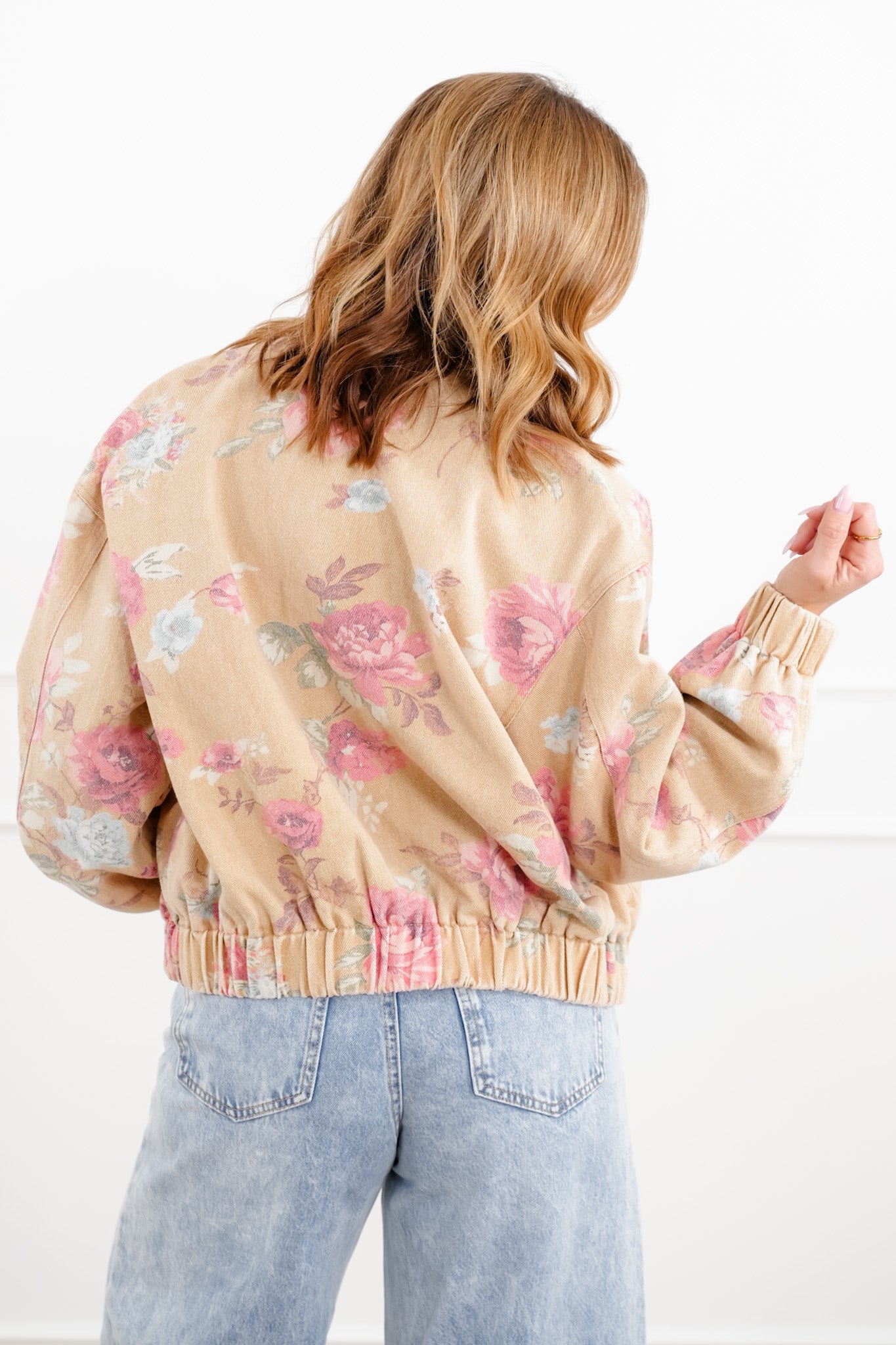 Floral Print Long Sleeve Zip Up Jacket