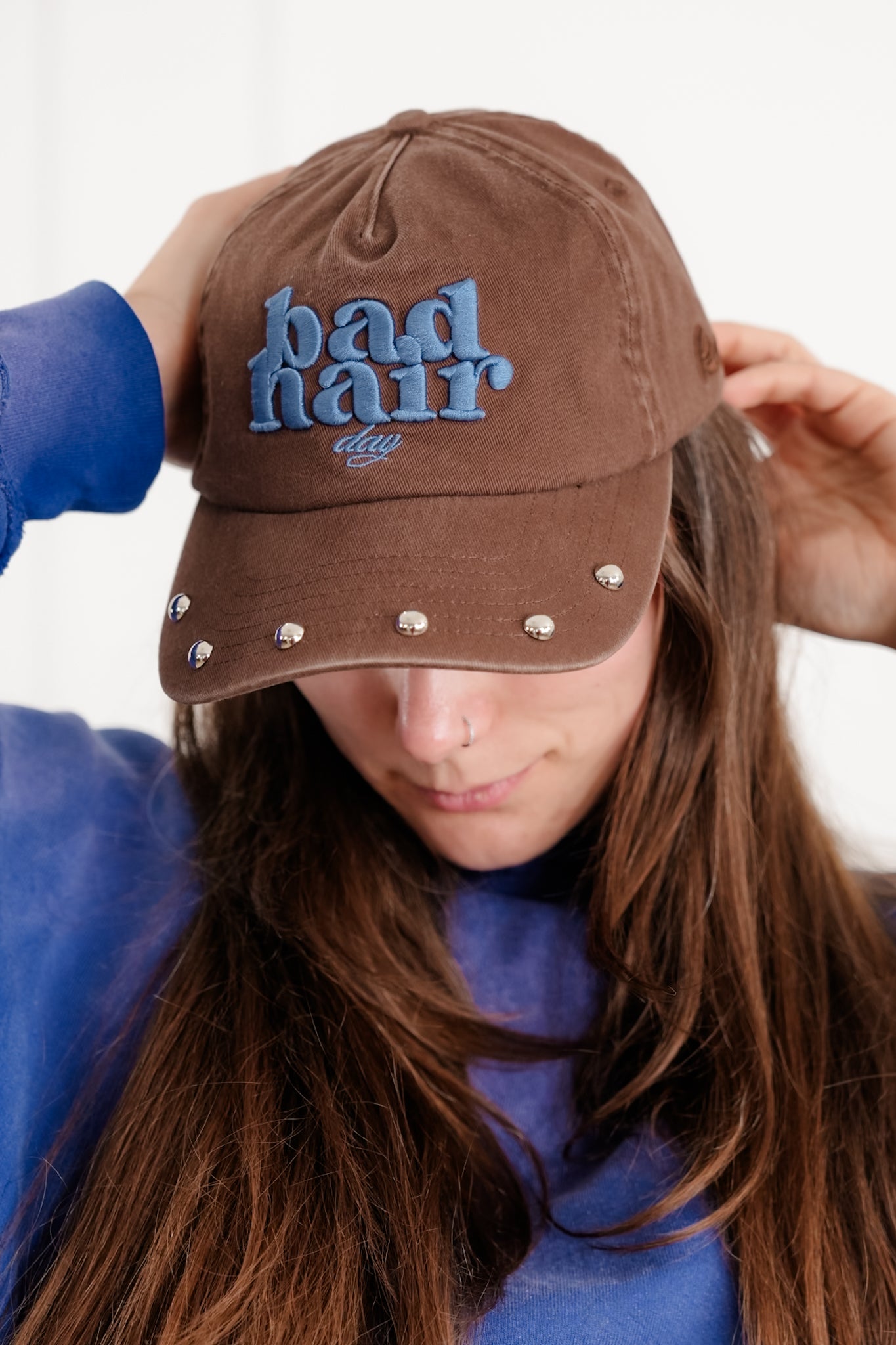 Bad Hair Day Studded Baseball Cap – Freckled Poppy display picture 2