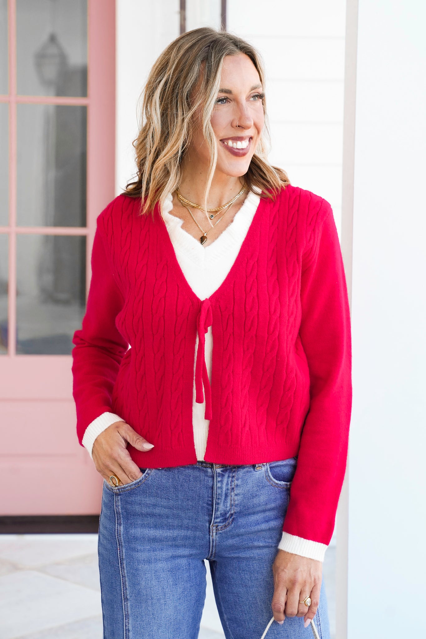 Knit Long Sleeve Top with Front Tie