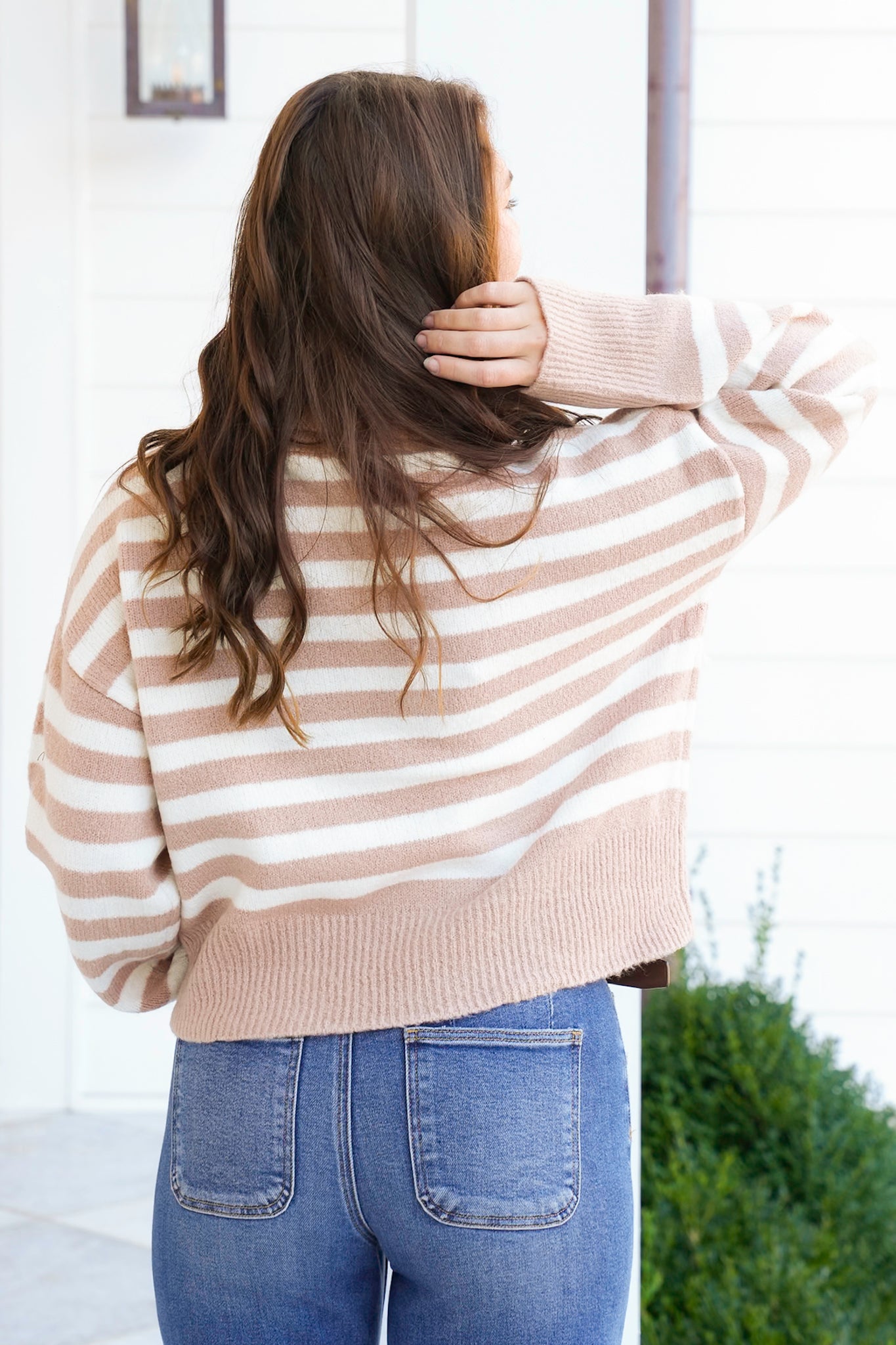 Stripe Long Sleeve Turtleneck Sweater