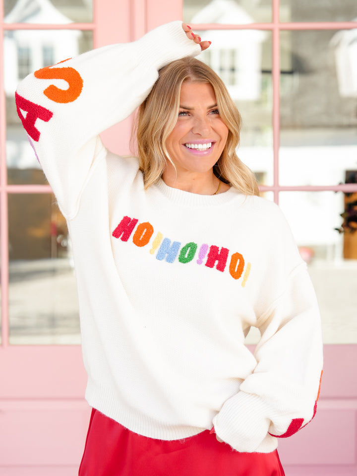 Long Sleeve "Ho Ho Ho, Merry Christmas" Pullover Sweater - Freckled Poppy