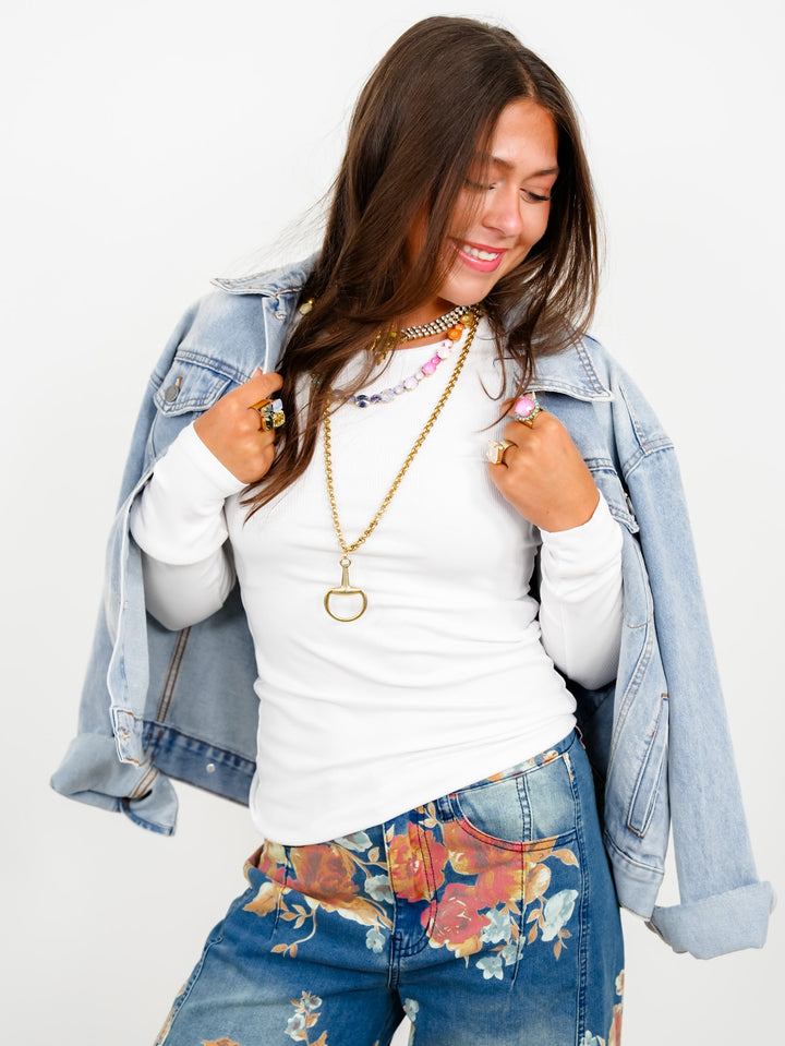 Restock! Door Buster! Plus/Reg Ribbed Knit Long Sleeve Crew Neck Top - Freckled Poppy
