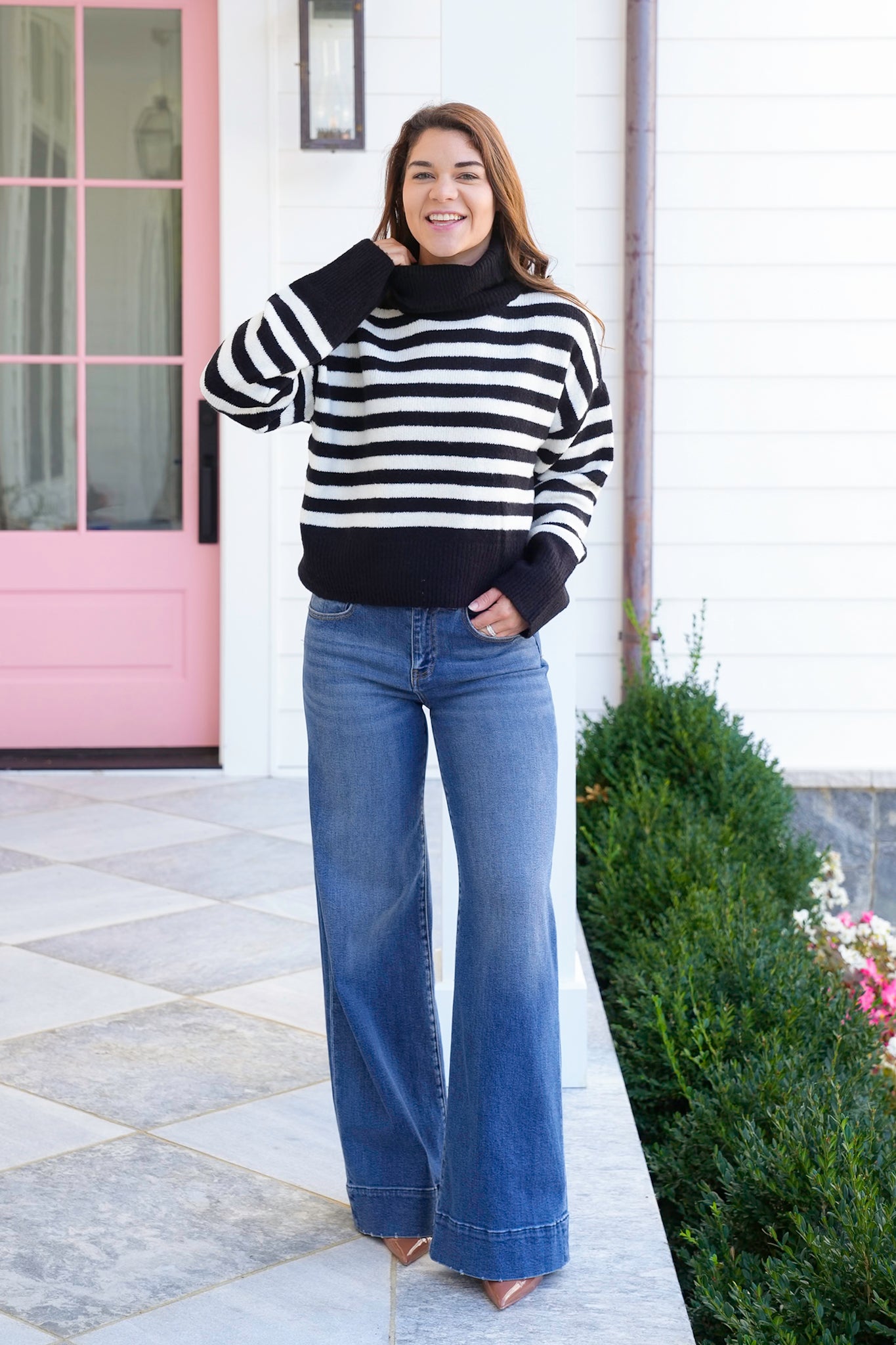 Stripe Long Sleeve Turtleneck Sweater