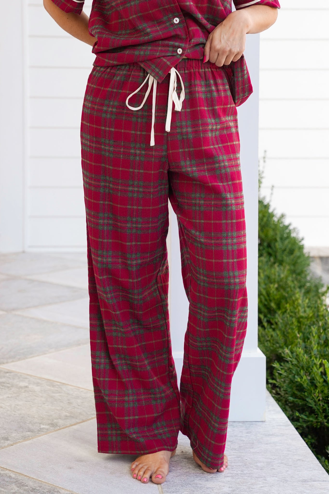 Plus/Reg Plaid Short Sleeve Top and Pants Lounge Set
