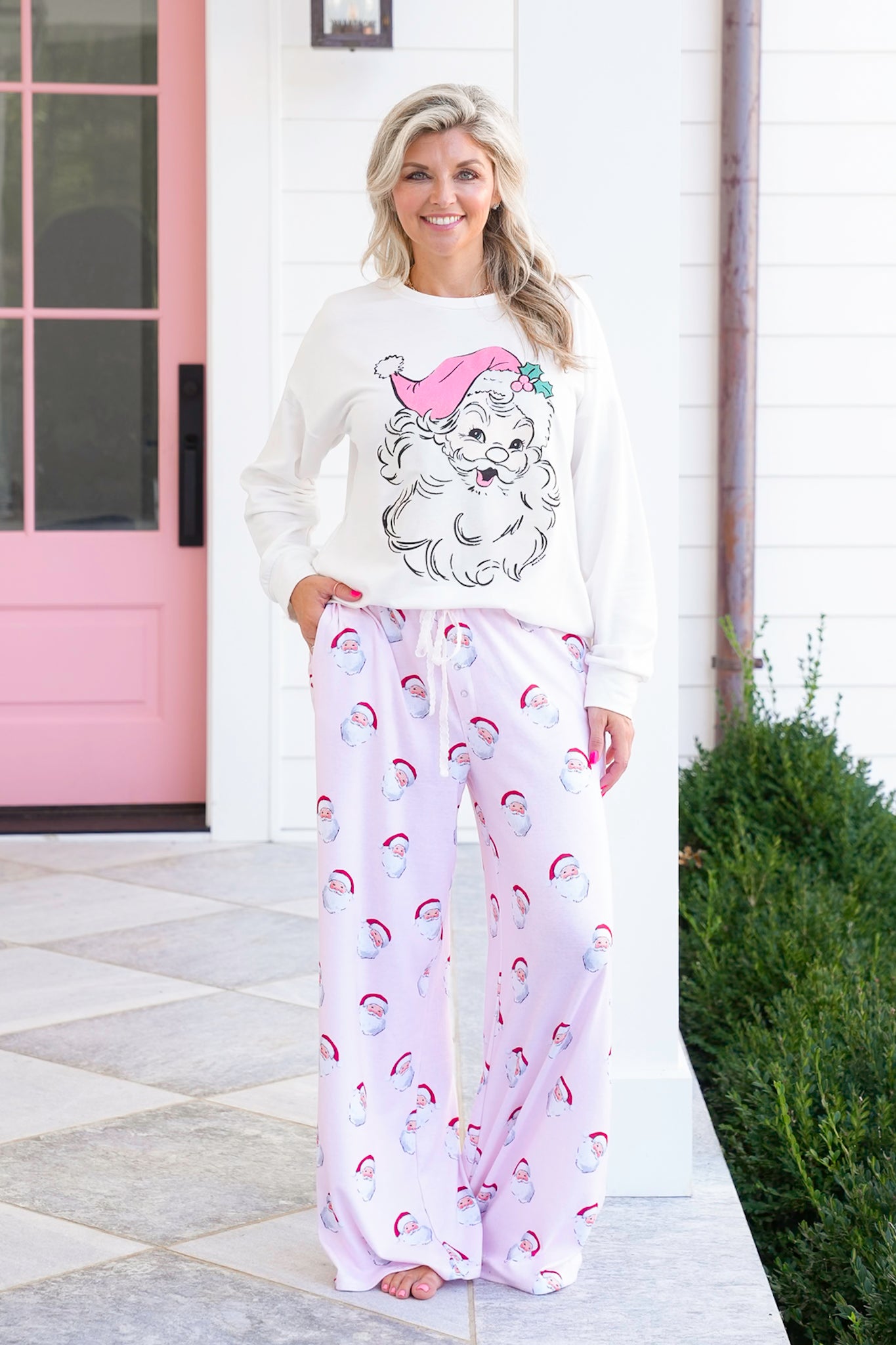 Santa Print Elastic Waist Pants