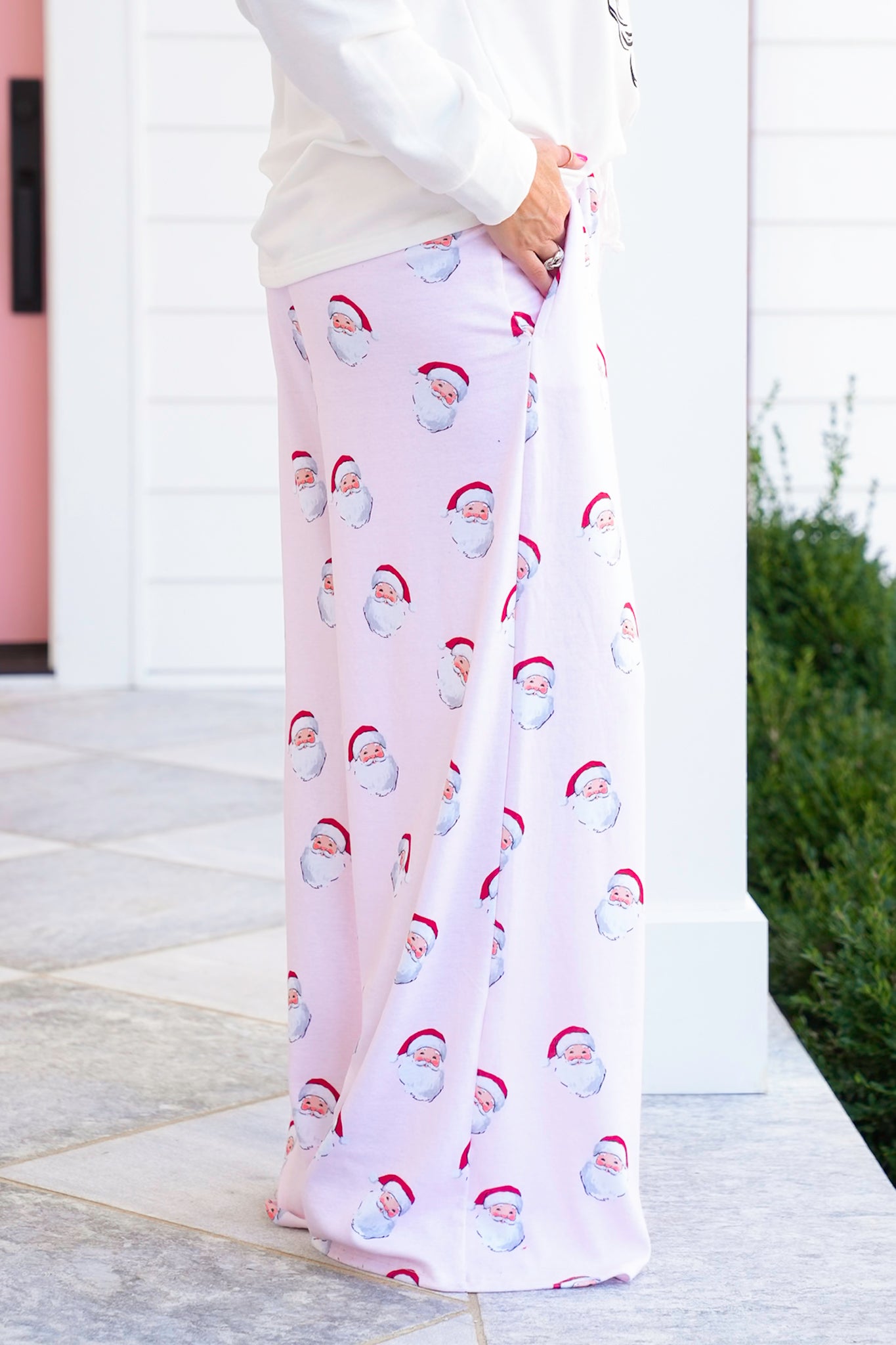 Santa Print Elastic Waist Pants