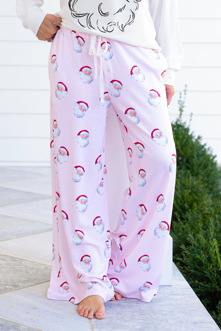 Santa Print Elastic Waist Pants