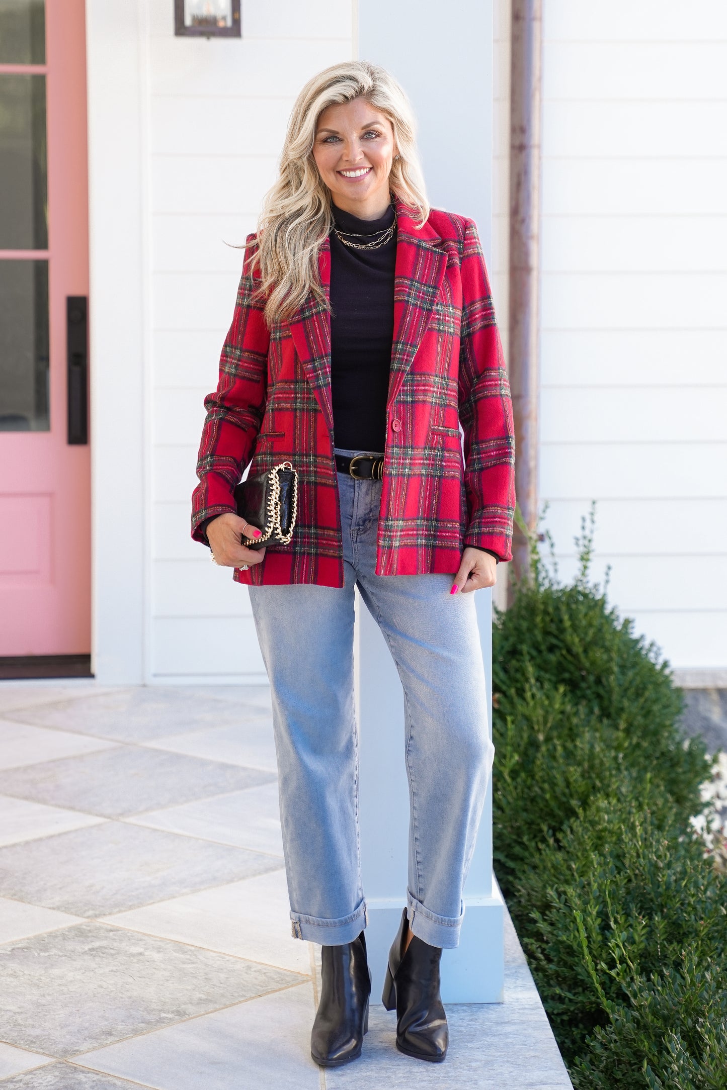Plus/Reg Plaid Long Sleeve Flannel Blazer