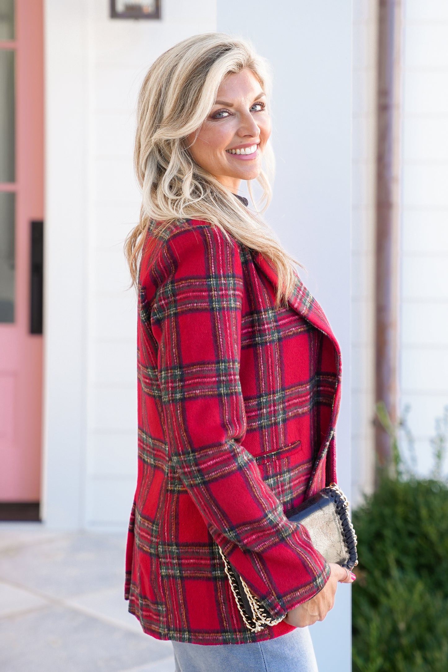 Plus/Reg Plaid Long Sleeve Flannel Blazer