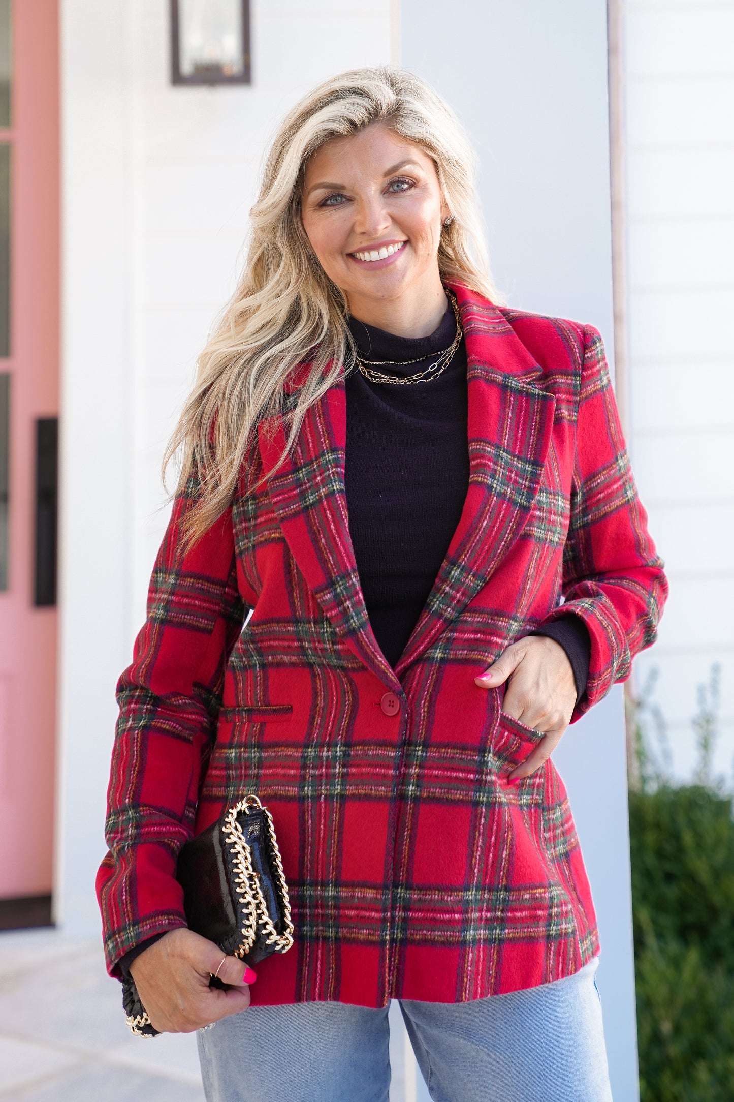 Plus/Reg Plaid Long Sleeve Flannel Blazer
