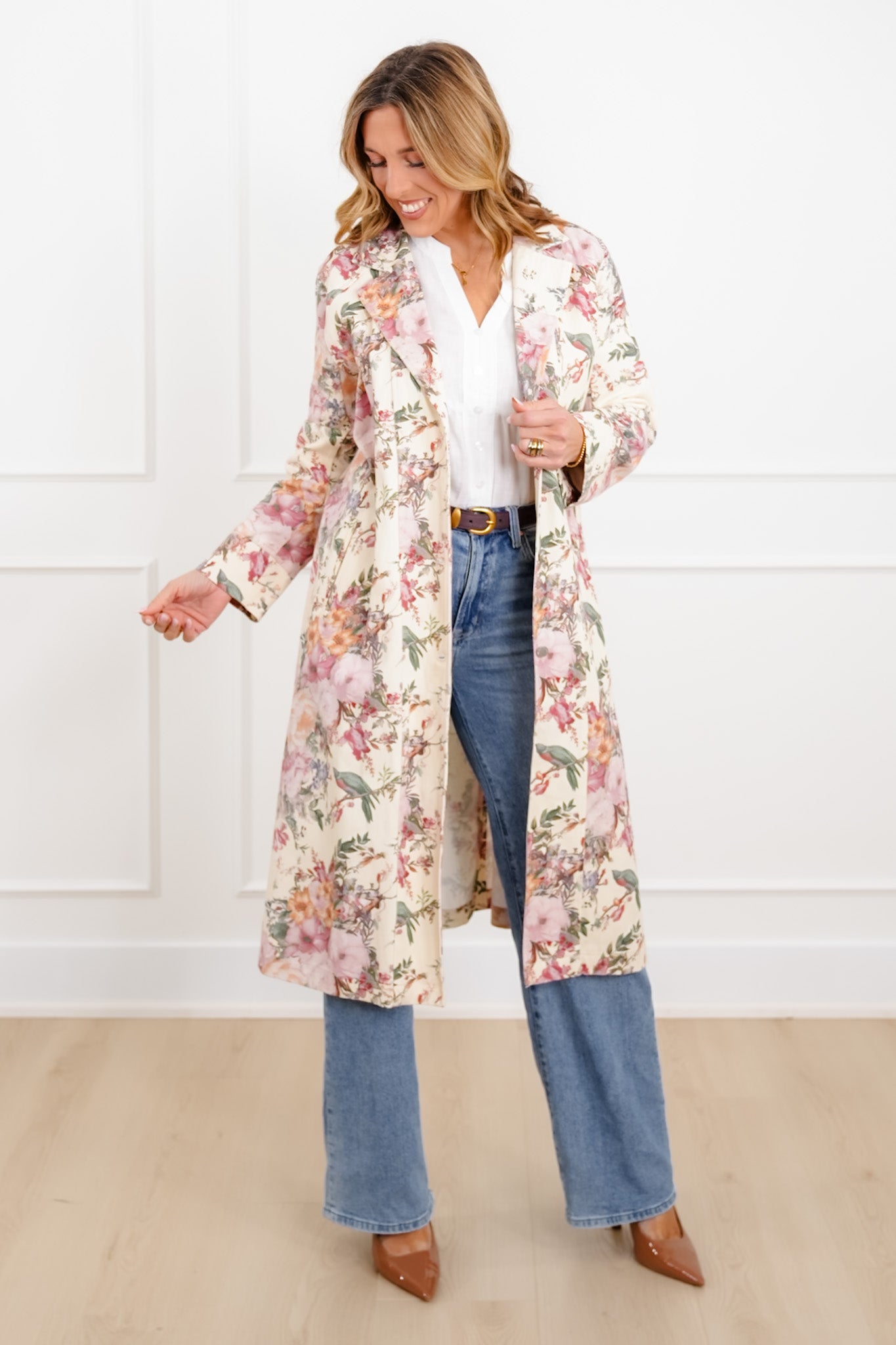 Plus/Reg Floral Print Long Sleeve Jacket