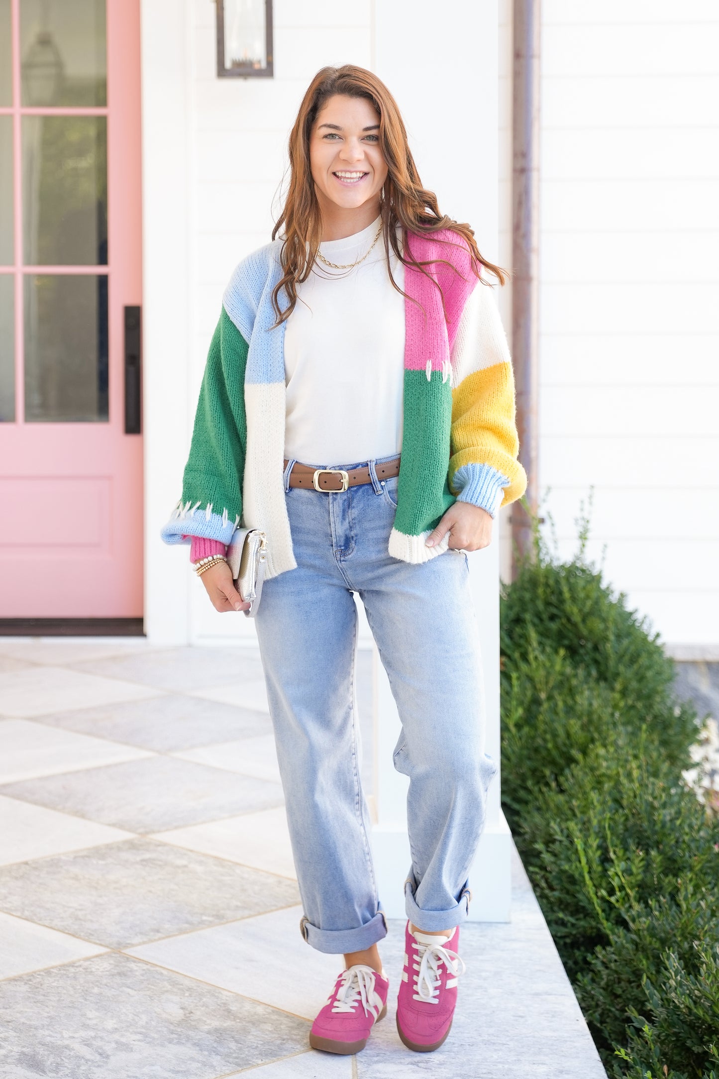 Color Block Long Sleeve Open Front Cardigan