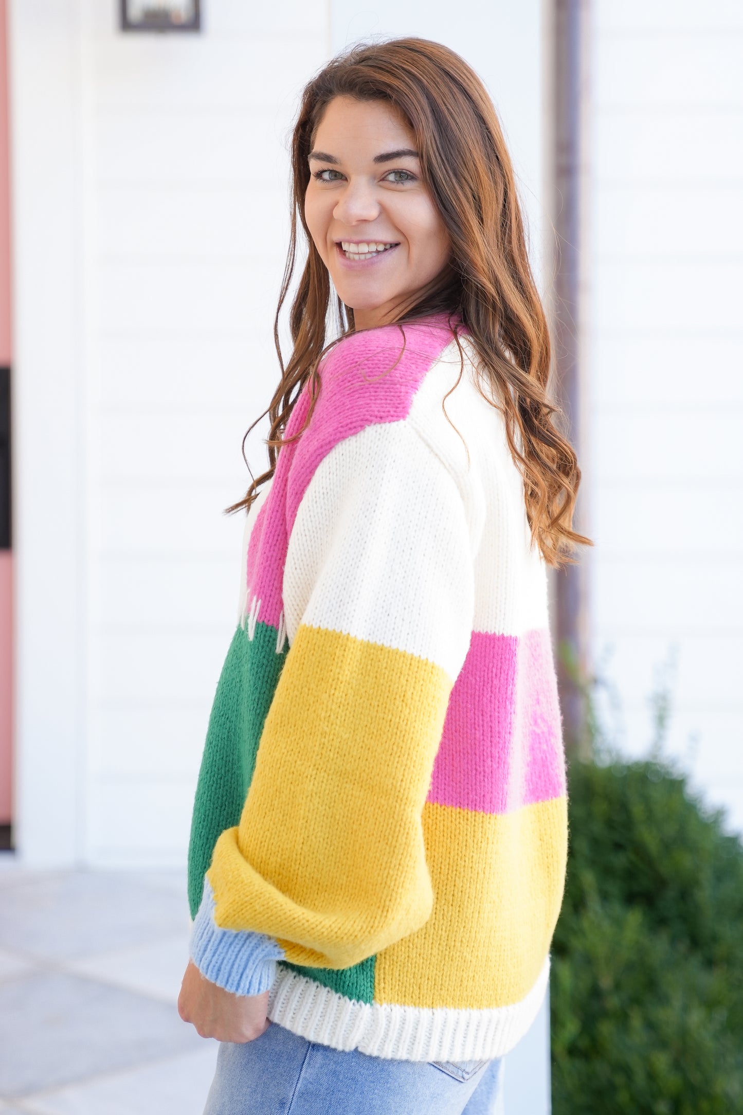 Color Block Long Sleeve Open Front Cardigan