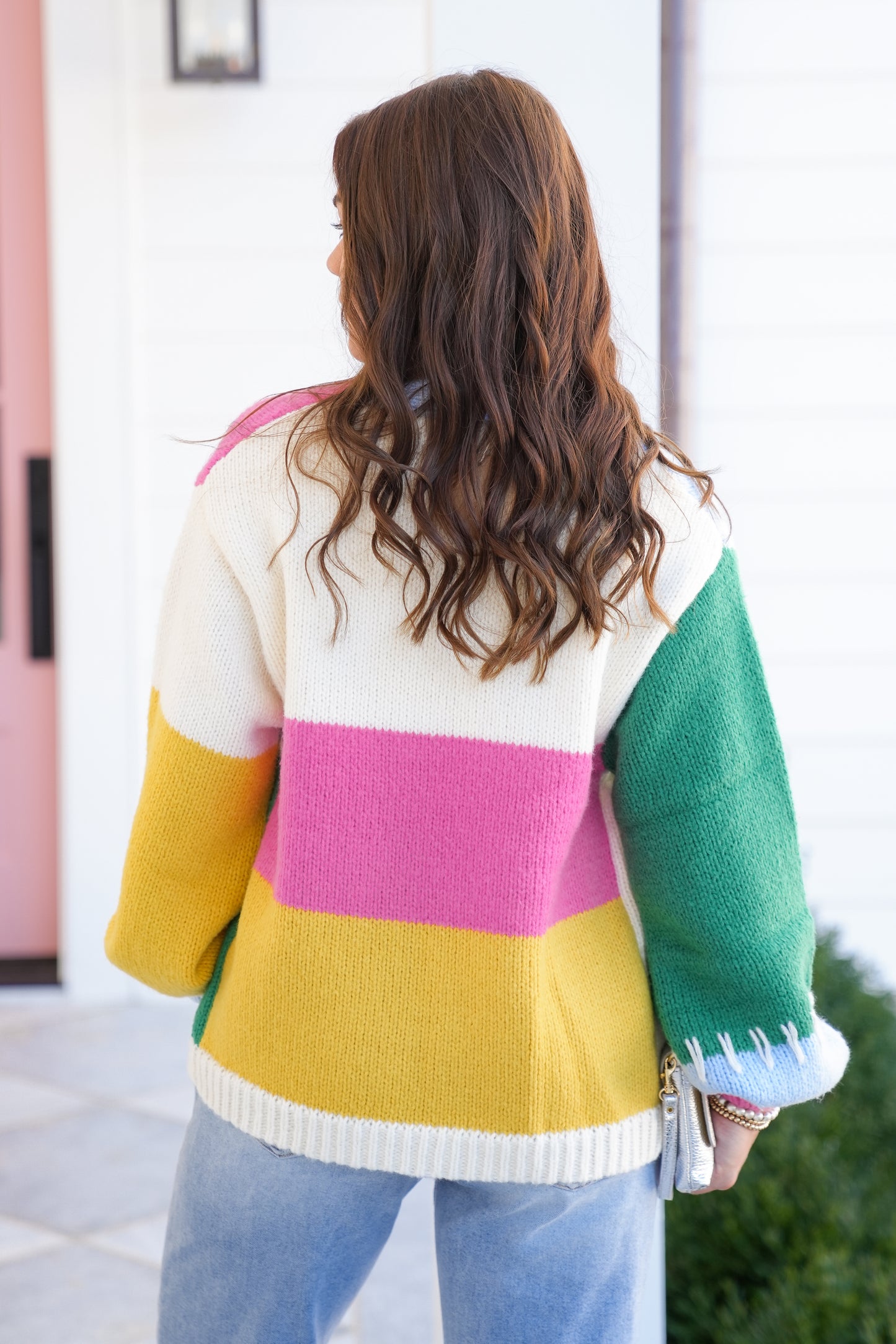 Color Block Long Sleeve Open Front Cardigan