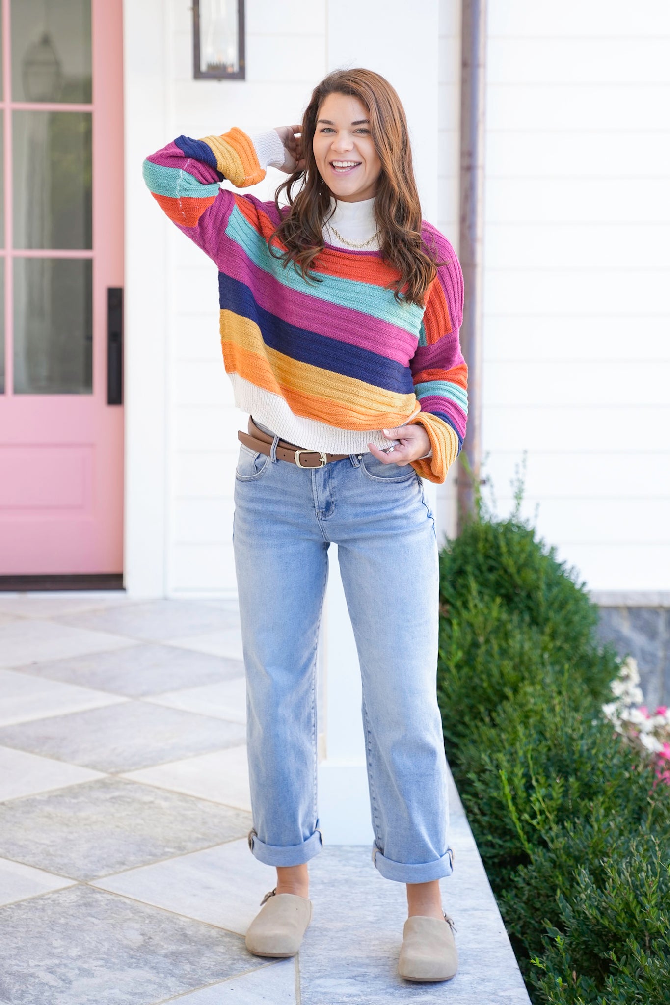 Multi Color Stripe Long Sleeve Pullover Sweater