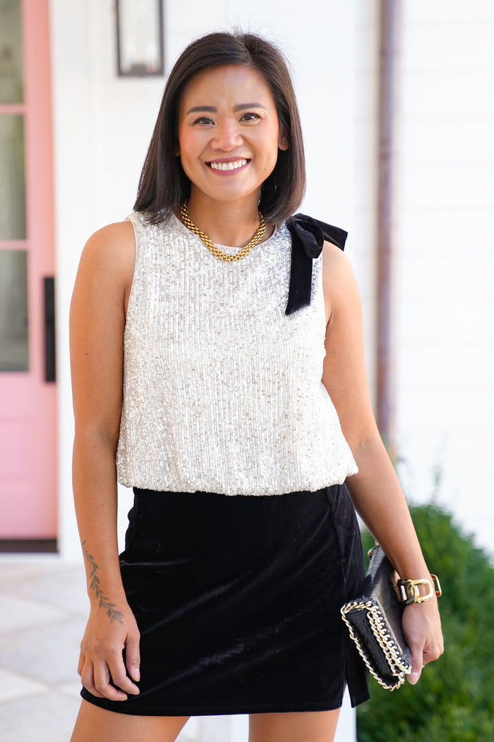 Sequin Sleeveless Top with Bow