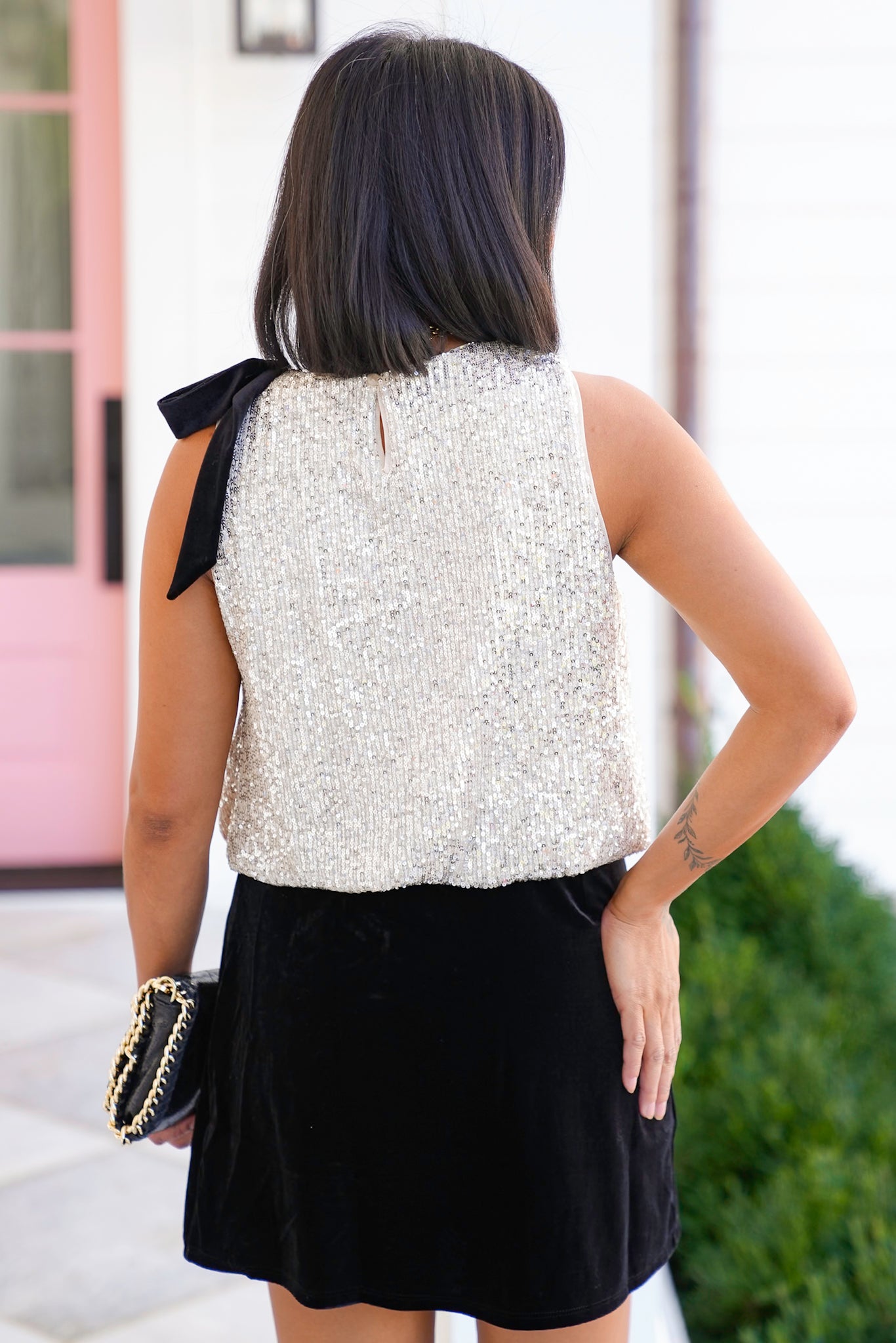 Sequin Sleeveless Top with Bow