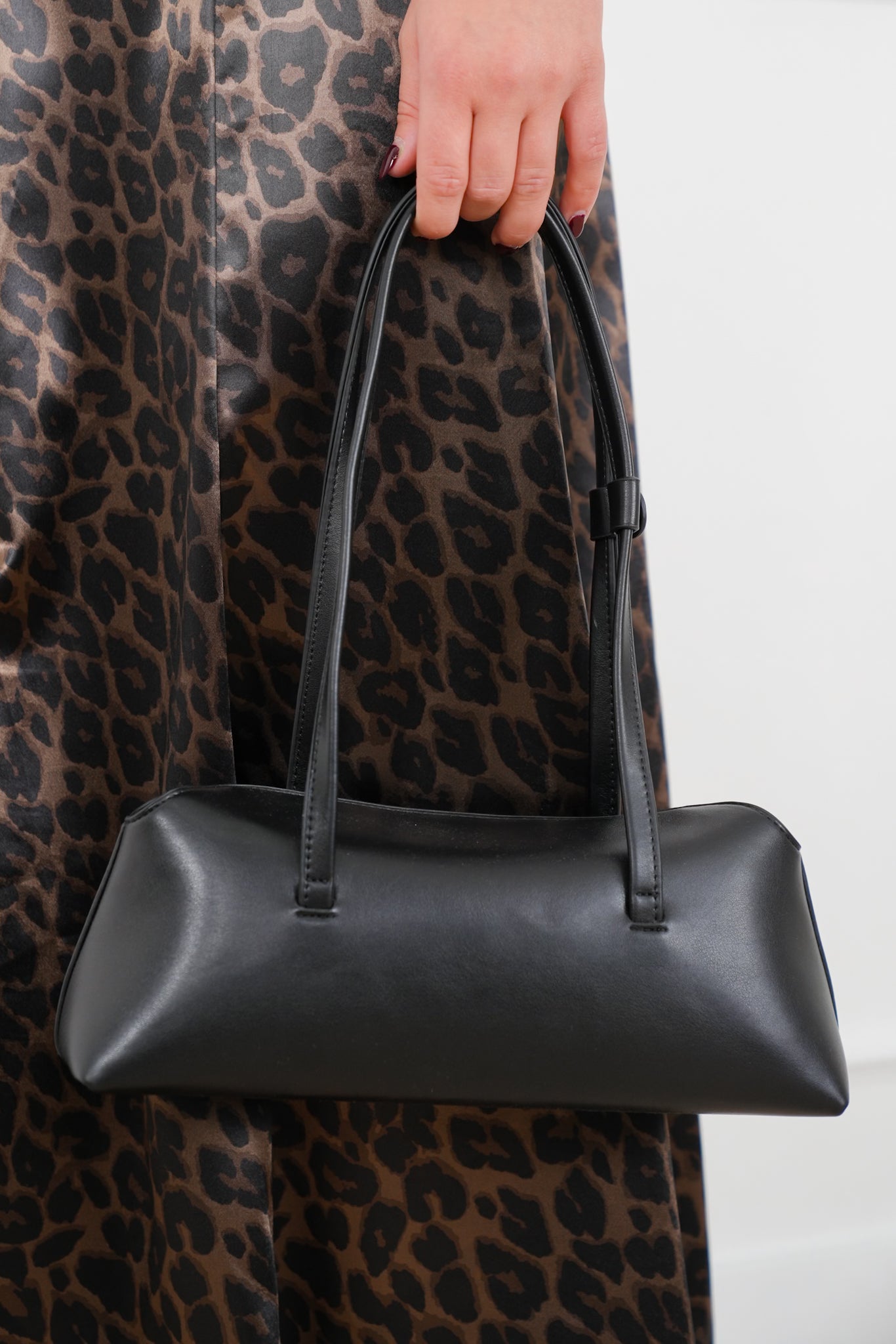 Merlinda Slim Black Vegan Leather Shoulder Bag