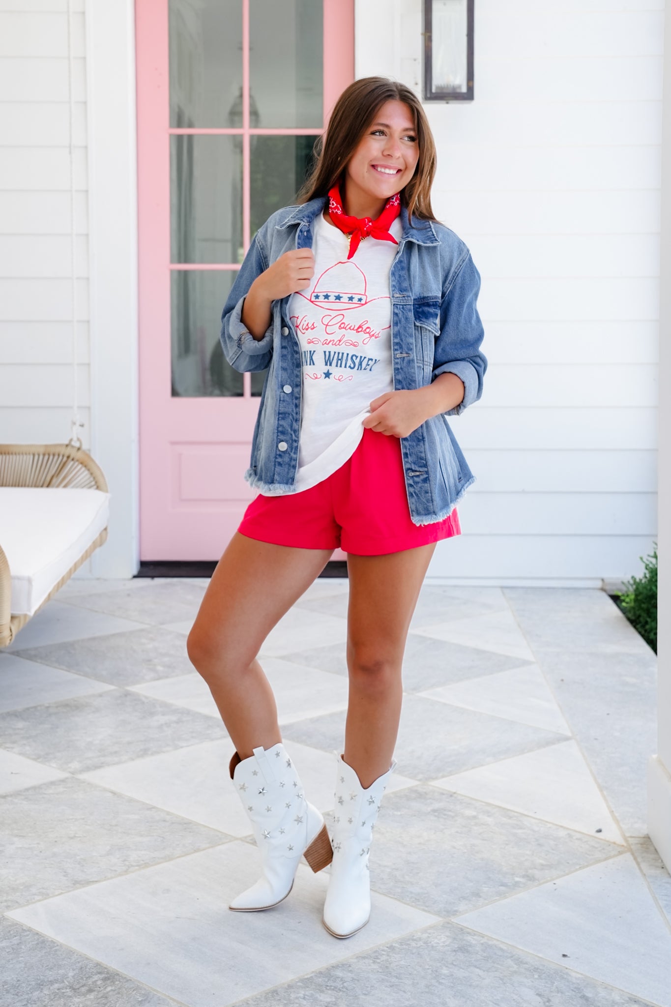 Short Sleeve "Kiss Cowboys and Drink Whiskey" Graphic Top