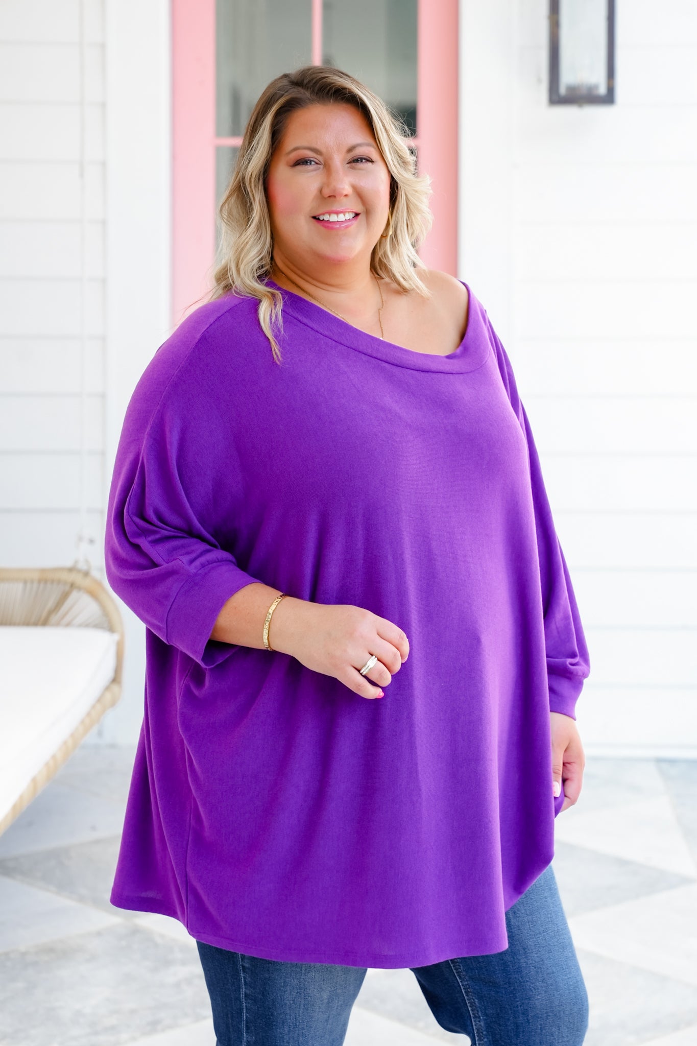 Plus/Reg Long Dolman Sleeve Round Neck Top
