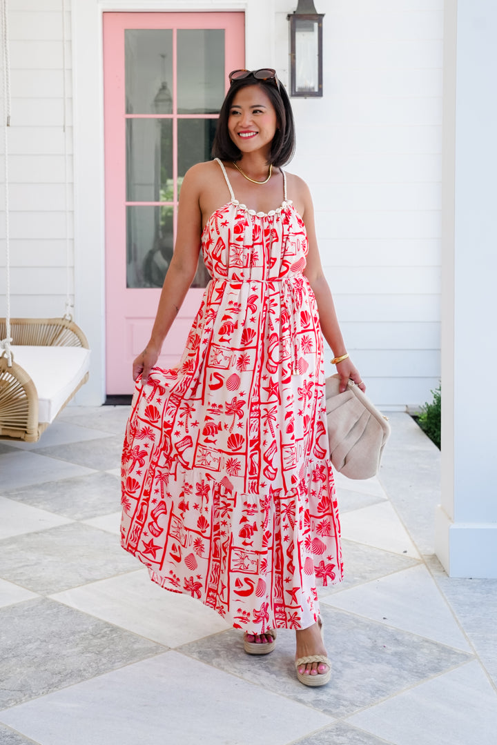 Tropical Print Sleeveless Long Maxi Dress