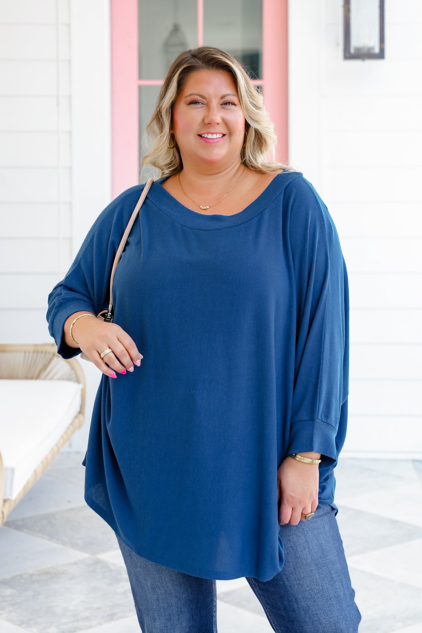 Plus/Reg Long Dolman Sleeve Round Neck Top