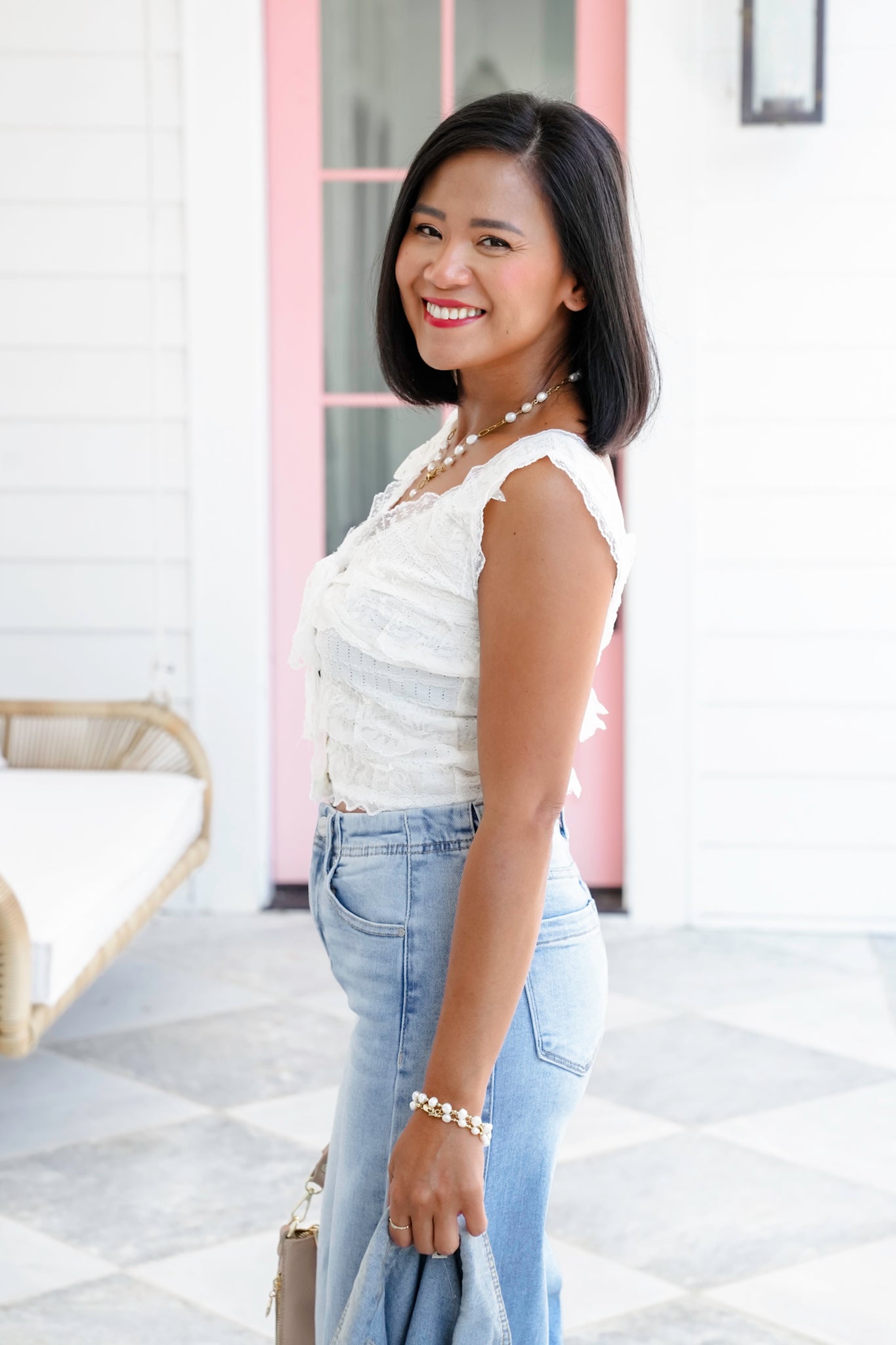 POL Cream Lace Sleeveless Crop Top