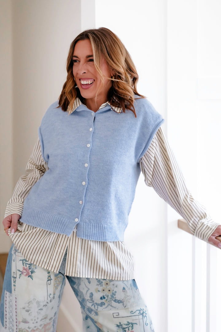 Sleeveless Button Down Sweater Vest