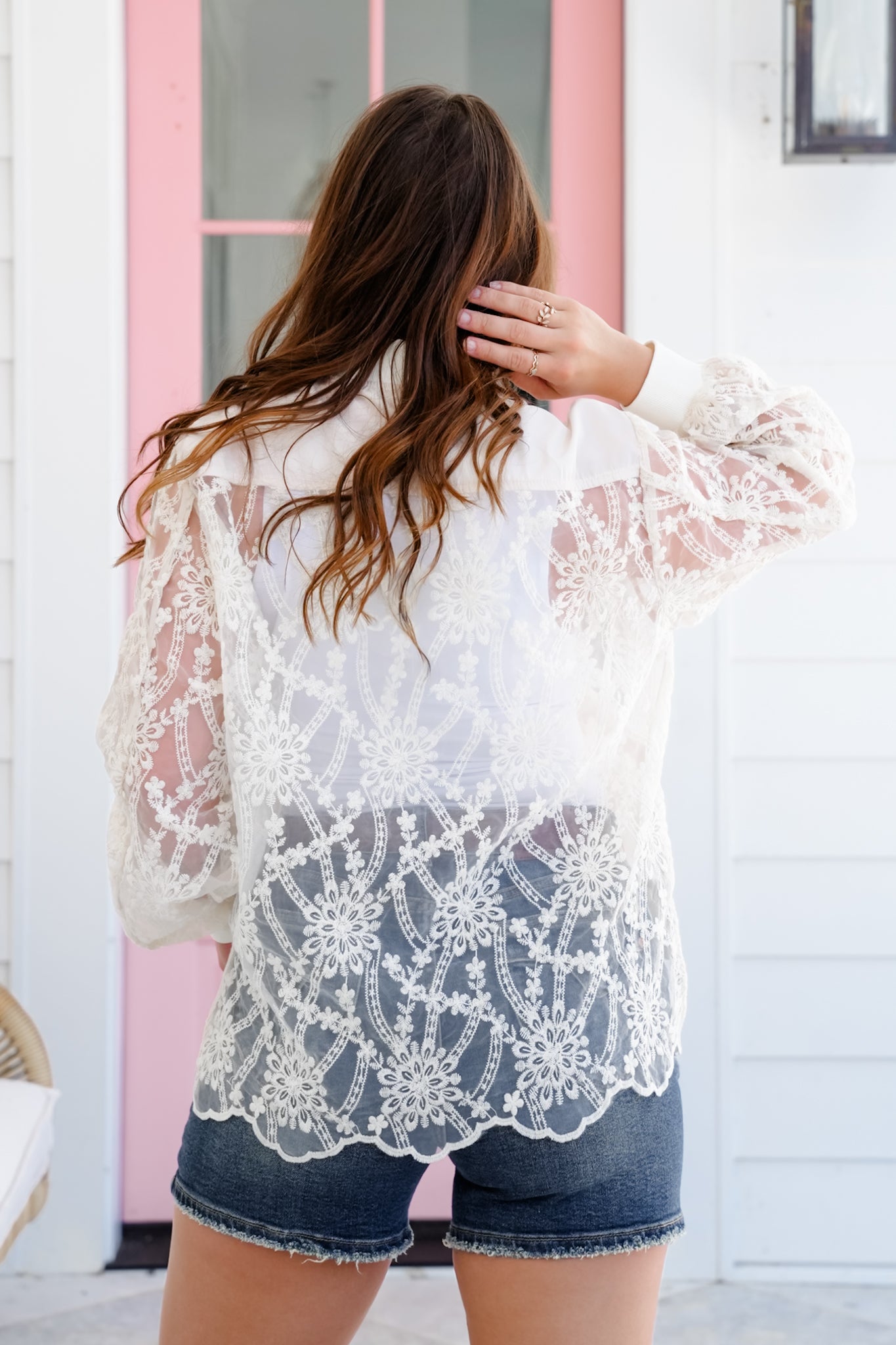 Floral Lace Long Sleeve Zip Up Bomber Jacket